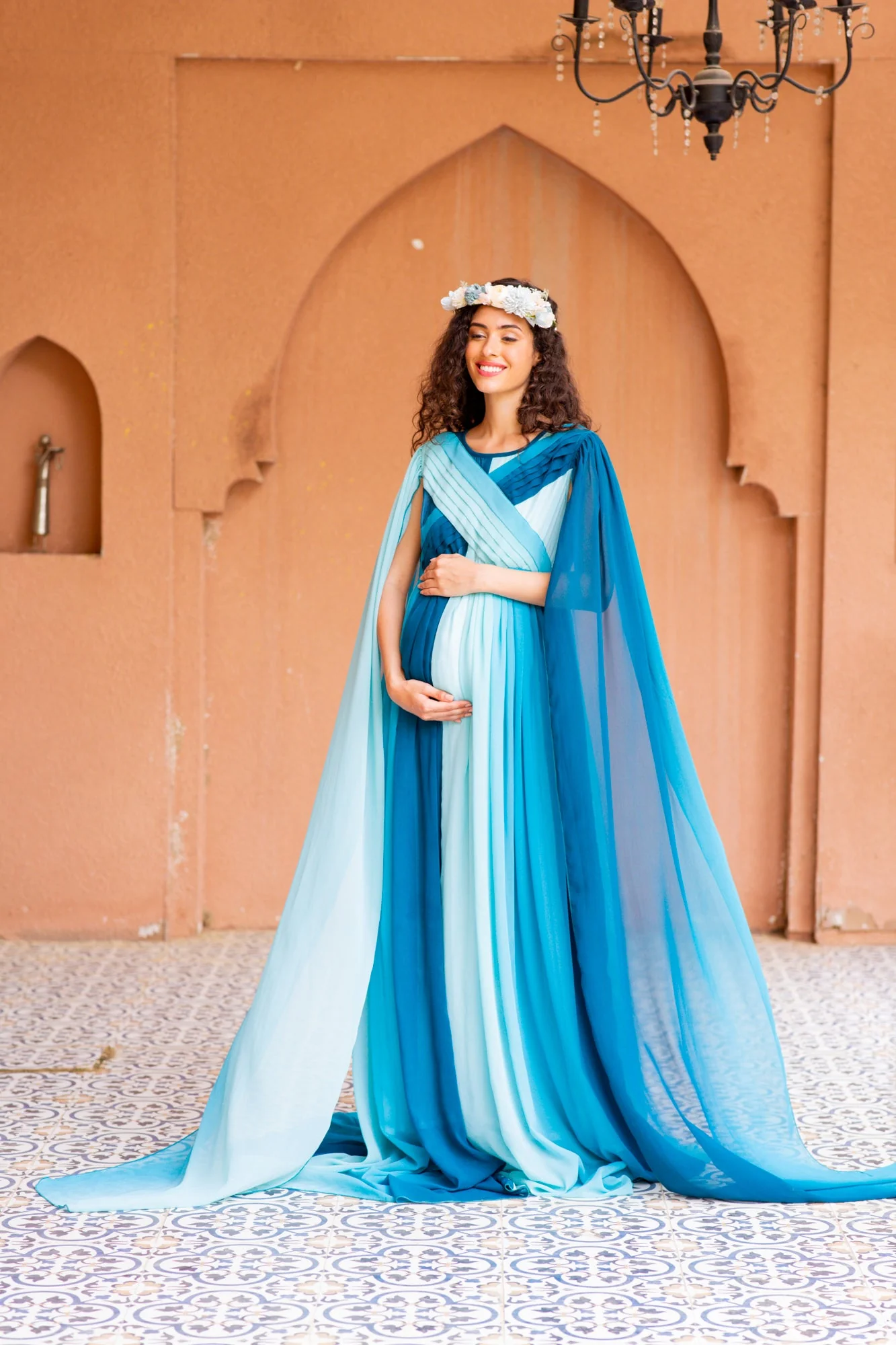 Victoria Blue Monochromatic Maternity Trail Photoshoot Gown - Chenance