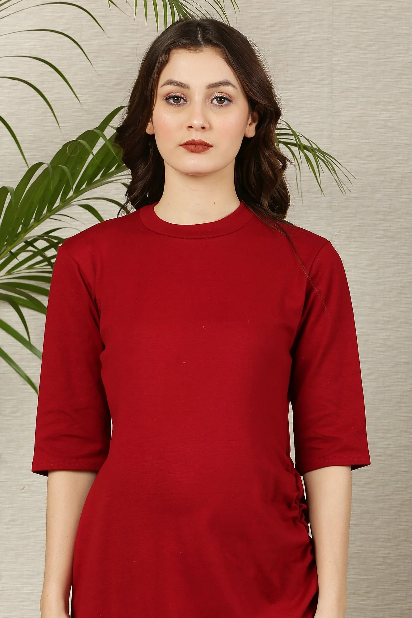 Sizzling Maroon Ruched Maternity Dress - Chenance