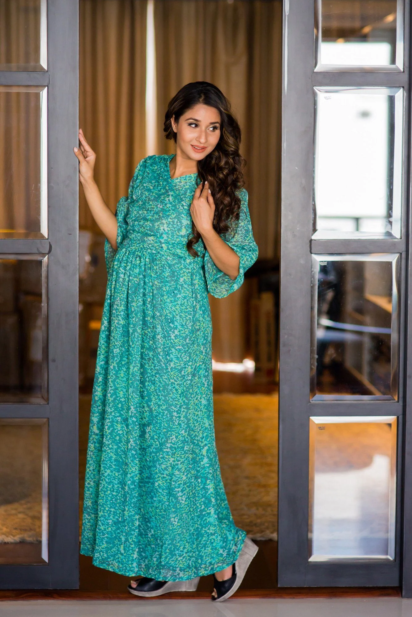 Green Mesh Luxe Maternity & Nursing Wrap Dress - Chenance