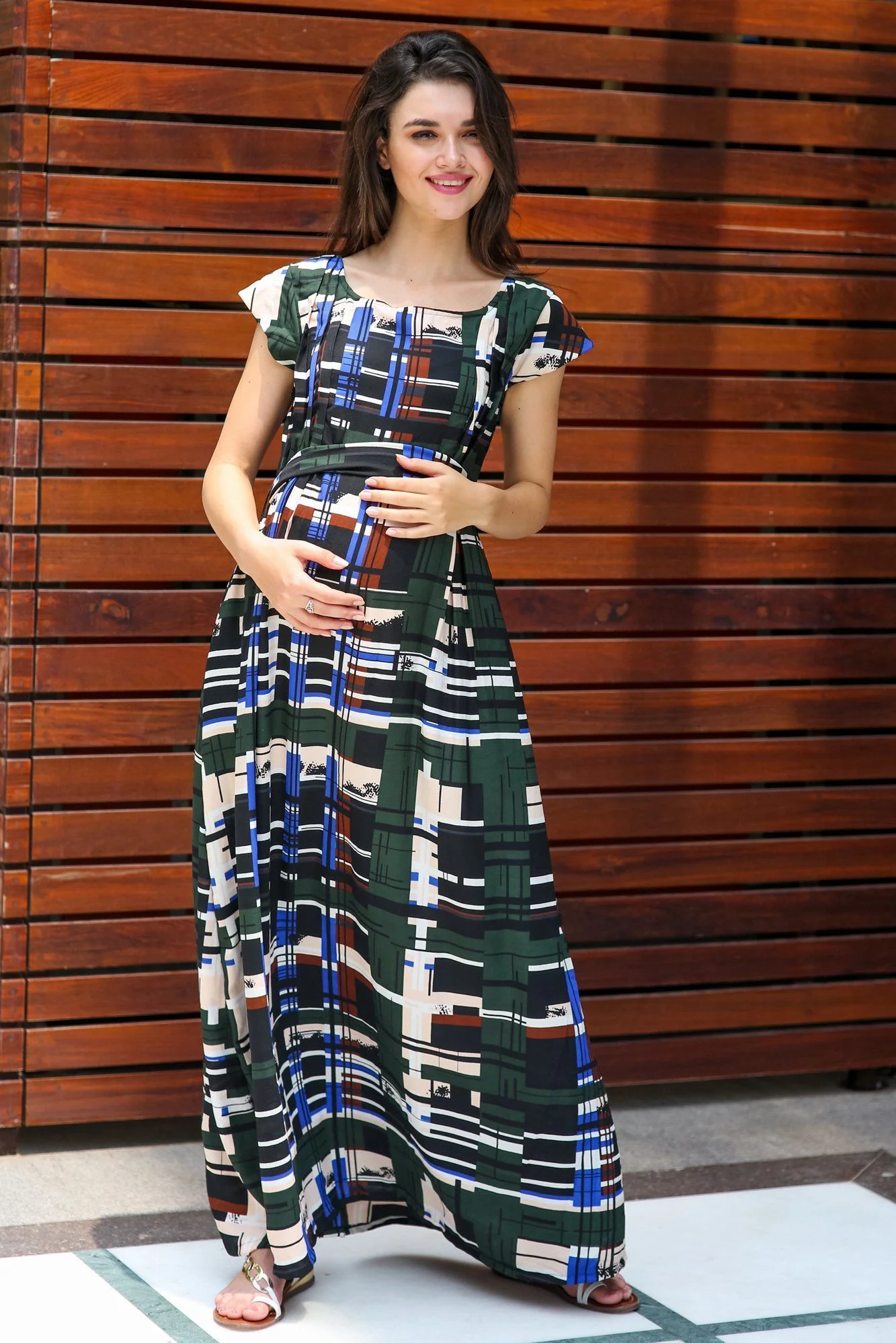 Mesh Pintucks Concealed Zips Maternity & Nursing Dress - Chenance