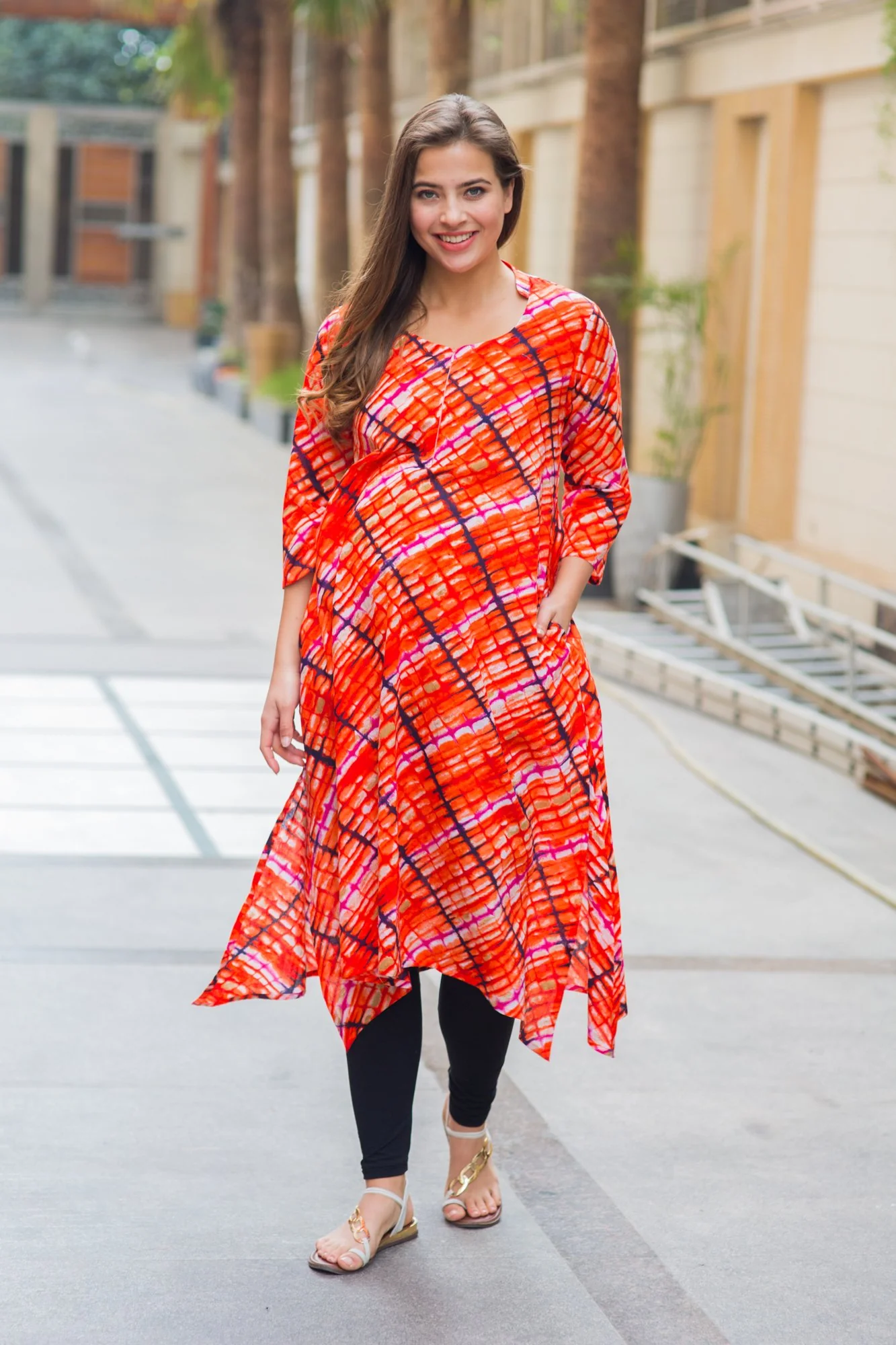 Abstract Saffron Cotton Maternity & Nursing Kurta - Chenance