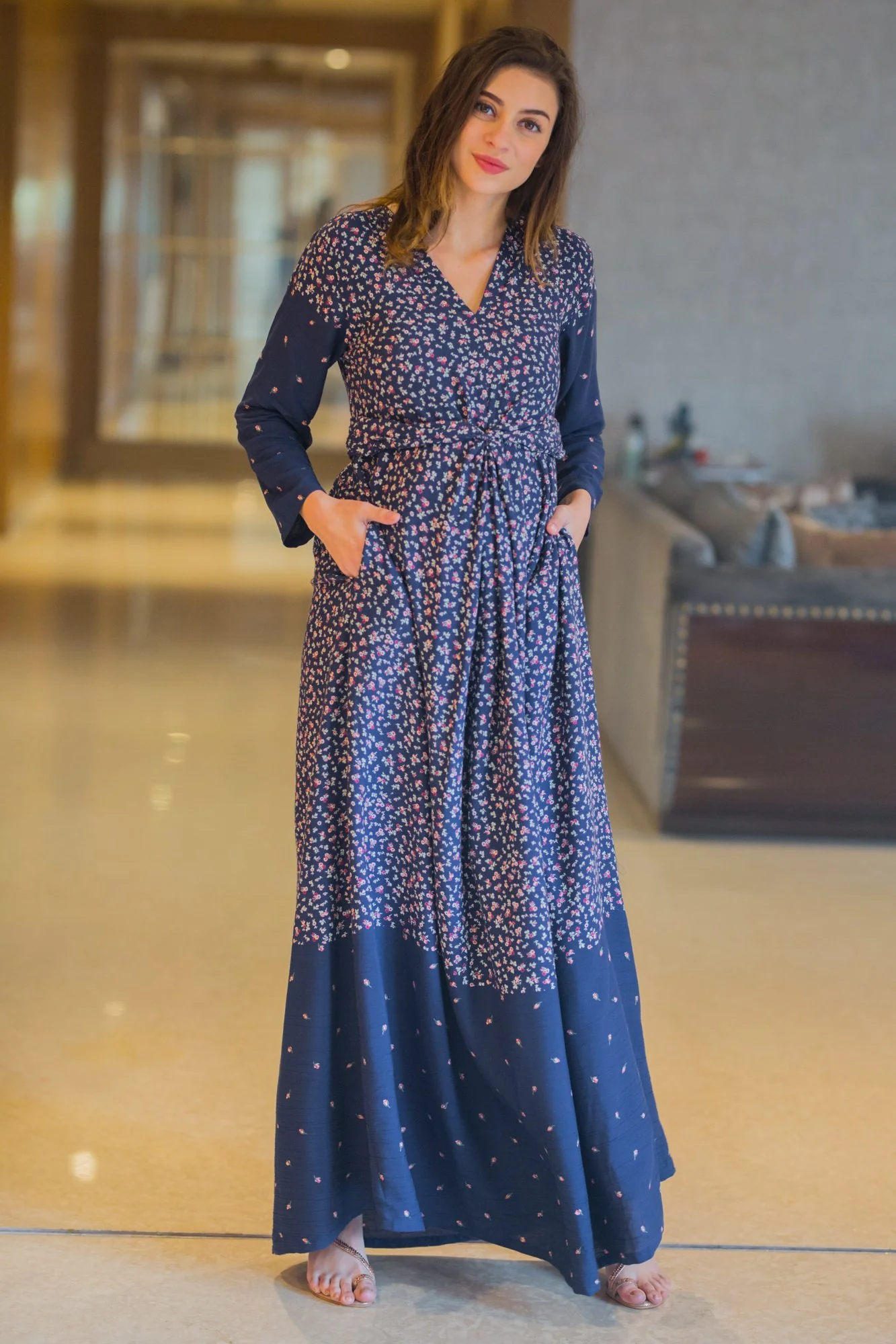 Cascading Arctic Floral Maternity Knot Dress - Chenance