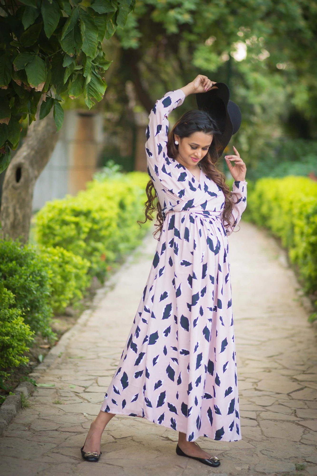 Petal Print Crepe Maternity & Nursing Wrap Dress - Chenance