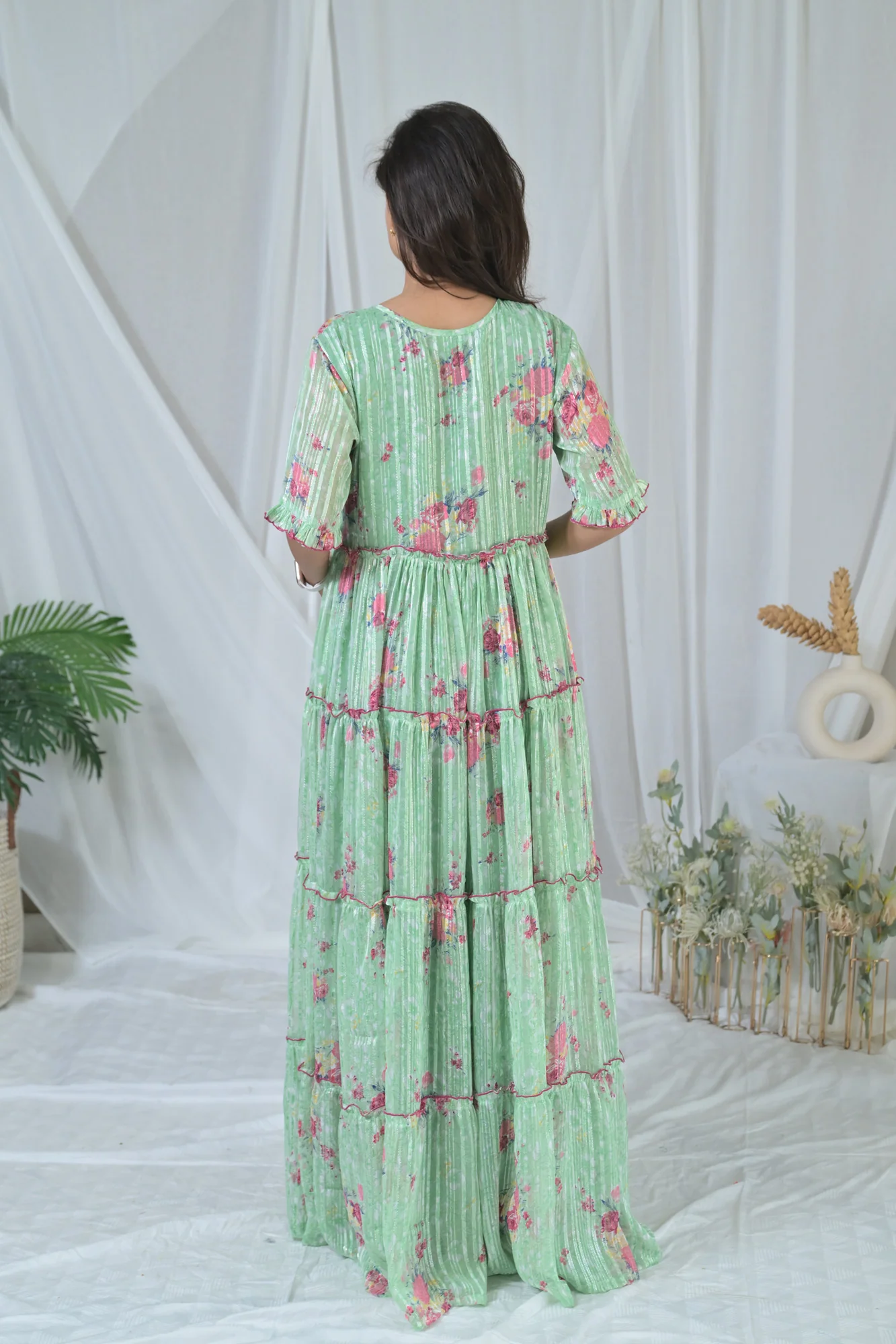 Graceful Mint Green Frill Maternity & Nursing Dress - Chenance