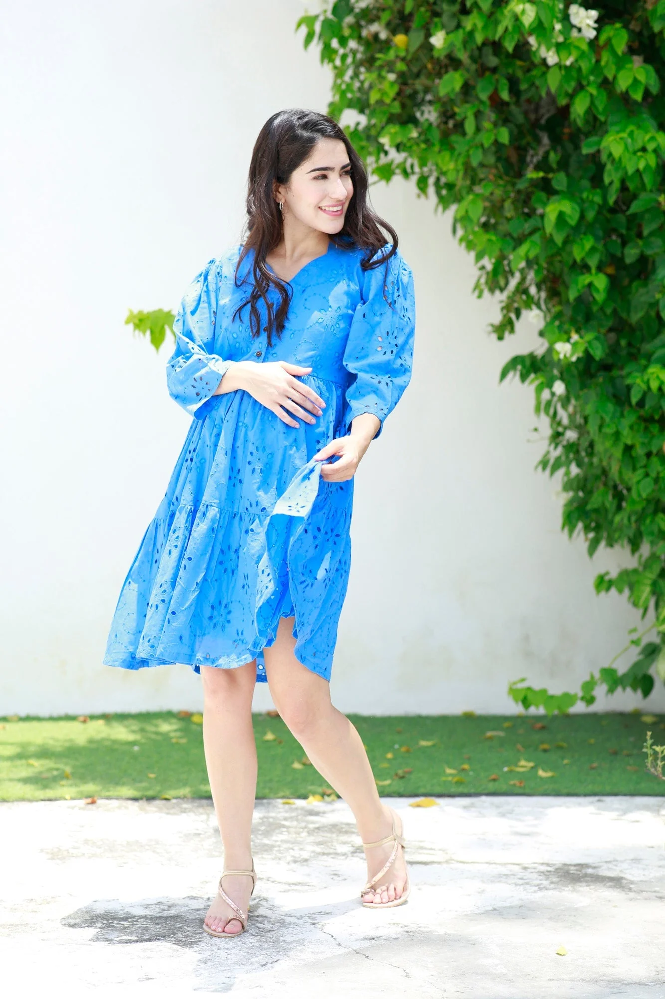 Pretty Cobalt Blue Maternity & Nursing Dress (100% Cotton) - Chenance