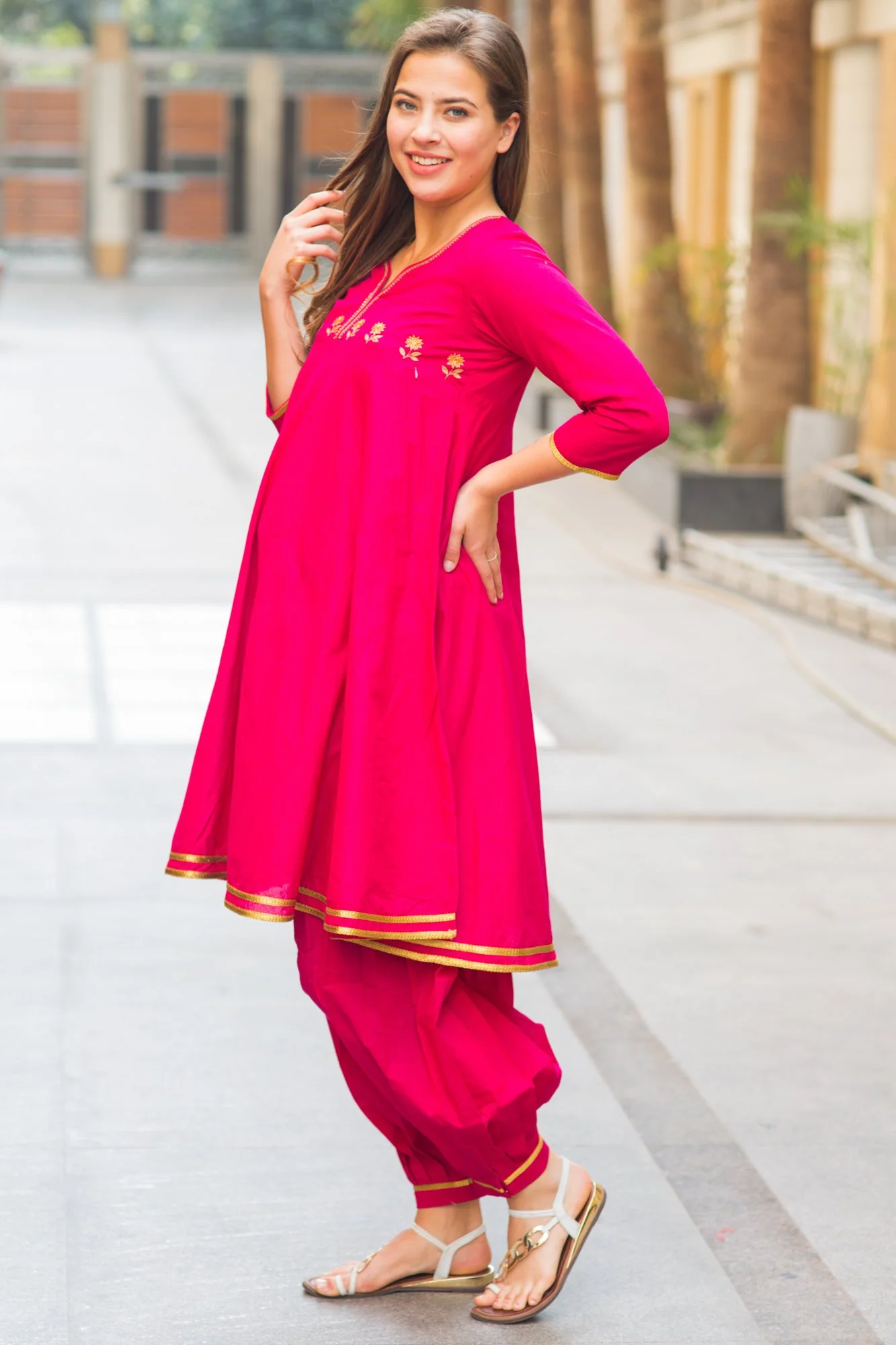 Premium Fuchsia Maternity & Nursing Kurta With Pleated Salwar (2 pc) - Chenance