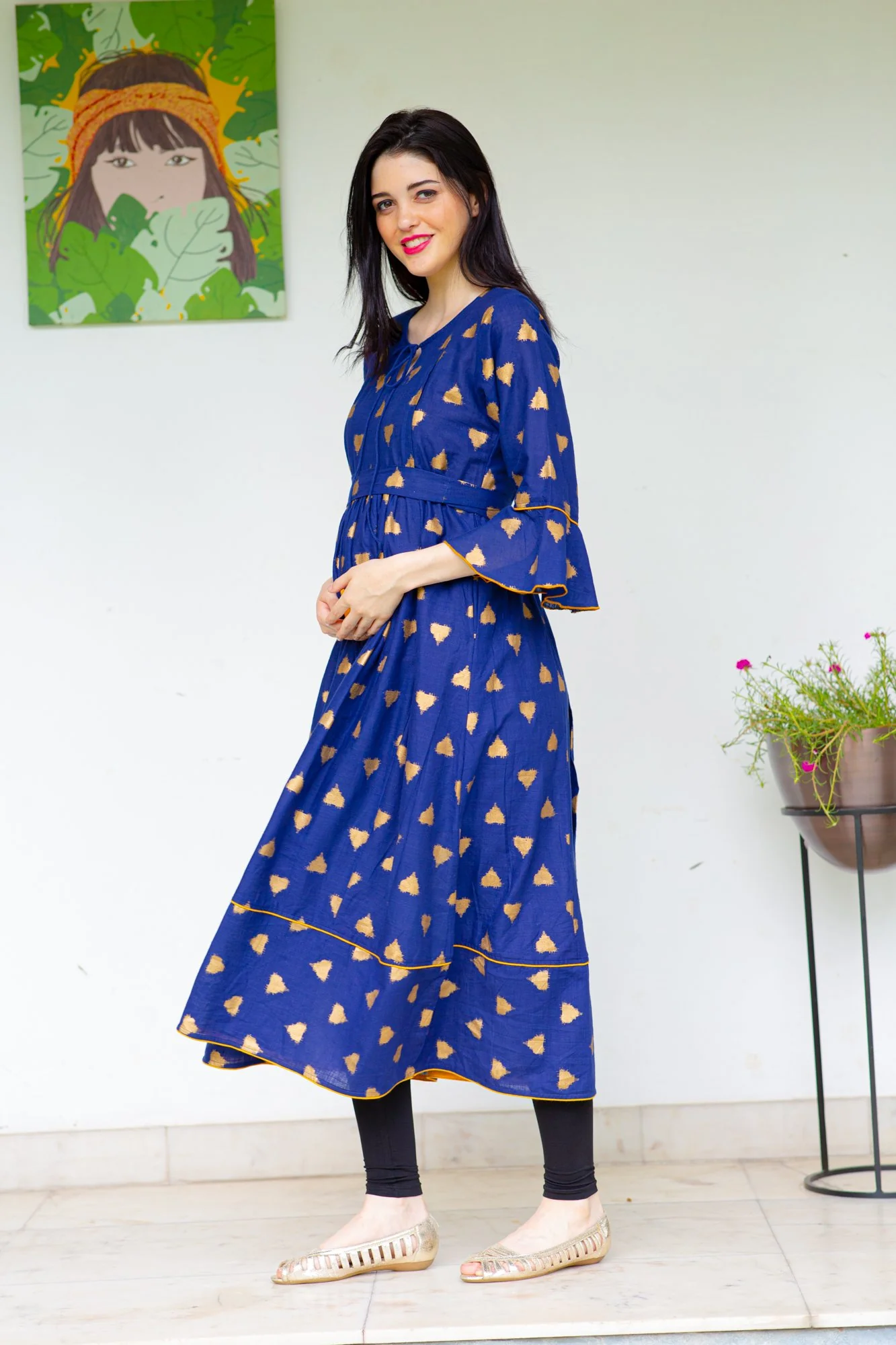 Cobalt Triangle Maternity & Nursing Kurta Dress - Chenance
