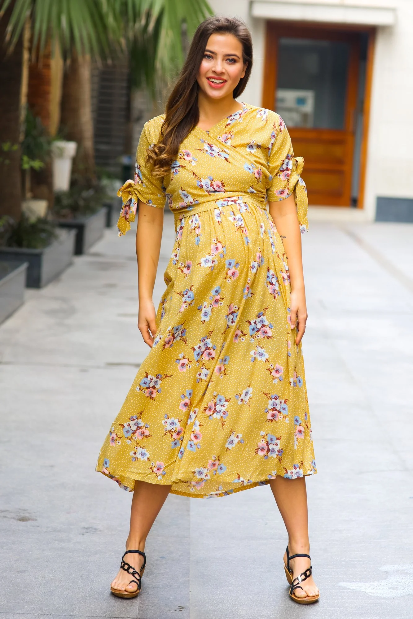 Marigold Maternity & Nursing Wrap Midi Dress - Chenance