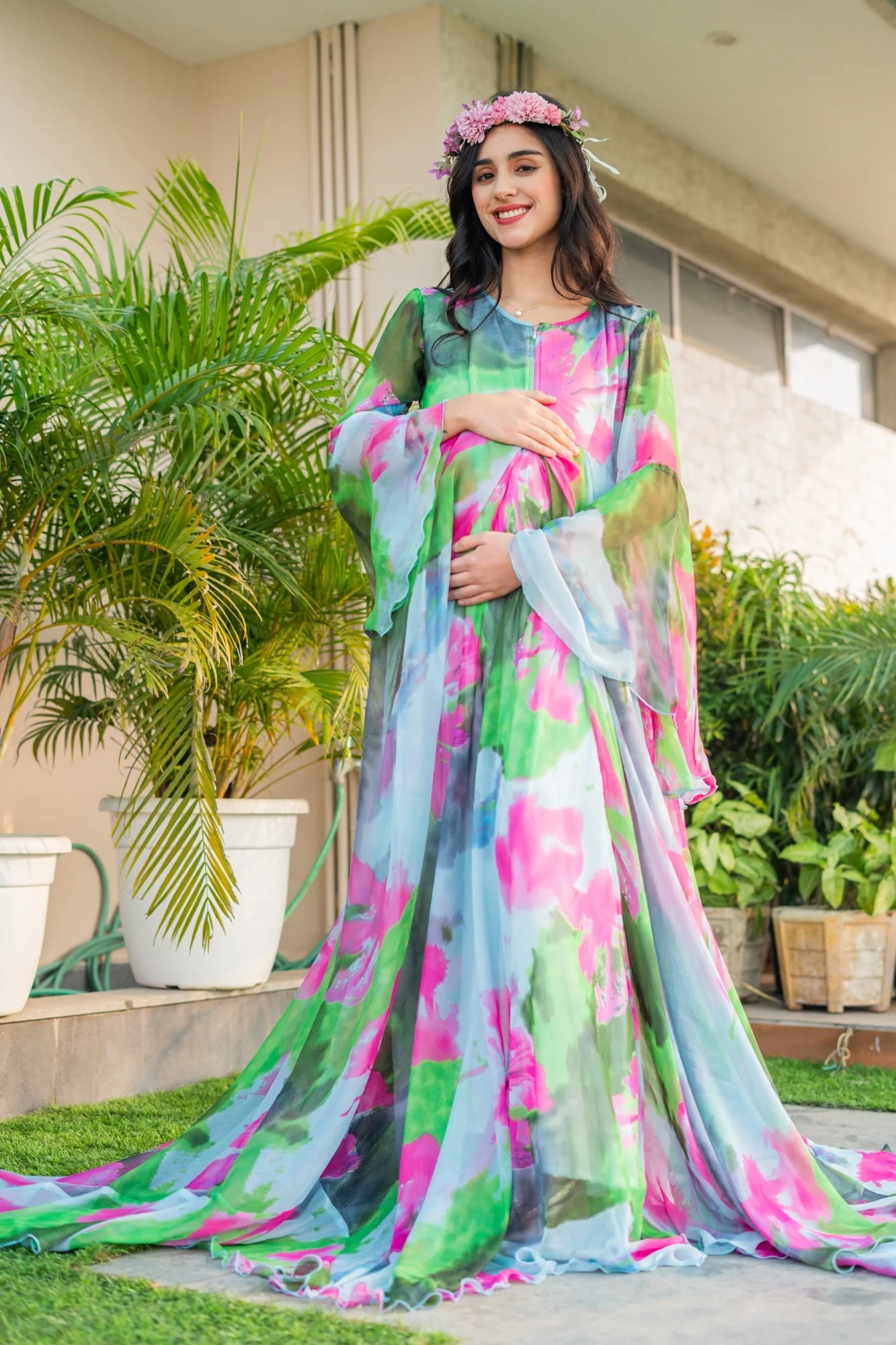 Luxe Blue Aquarium Maternity & Nursing Flair Shoot Gown - Chenance