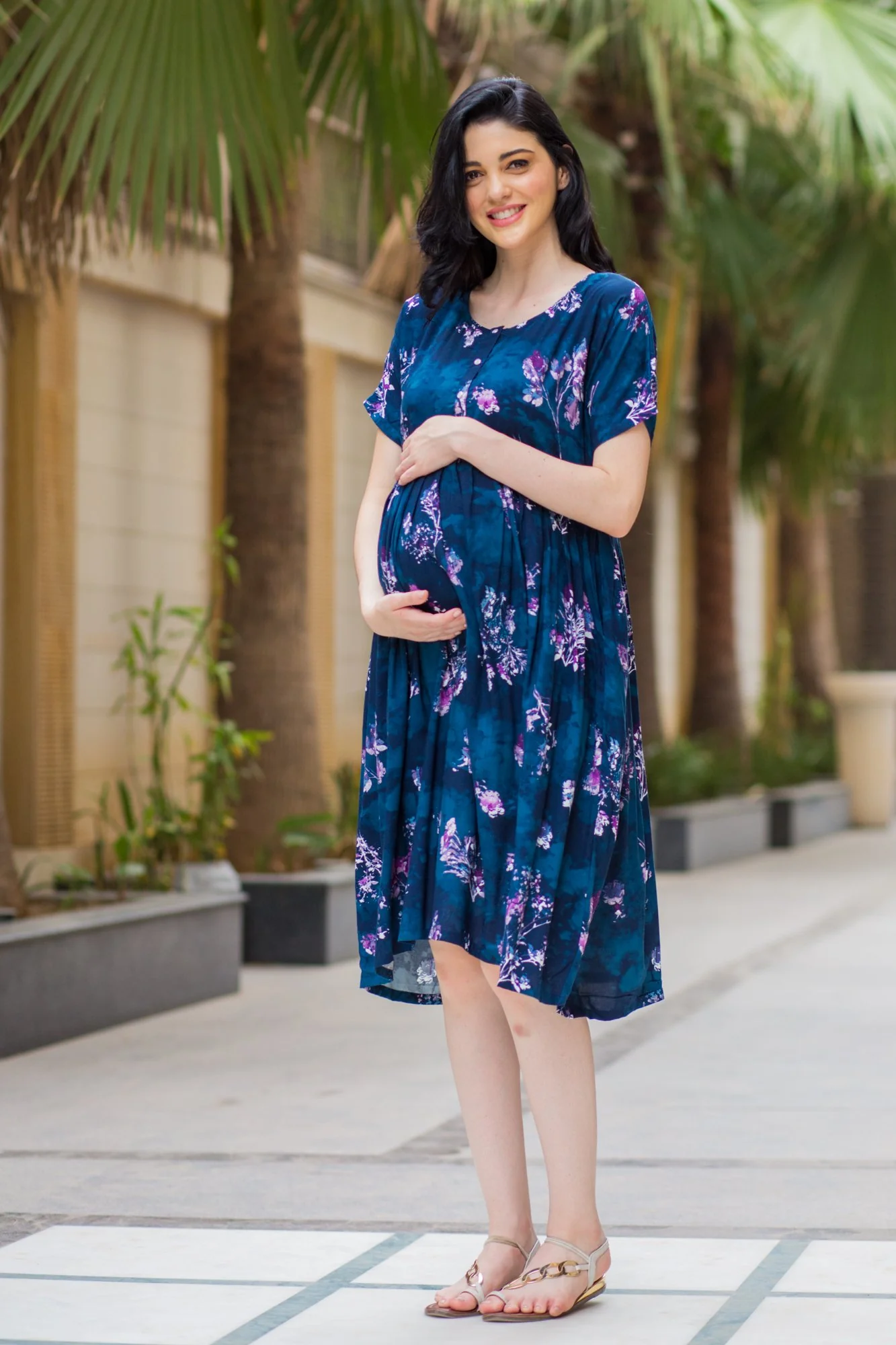 Emerald Washed Cotton Maternity & Nursing Dress - Chenance