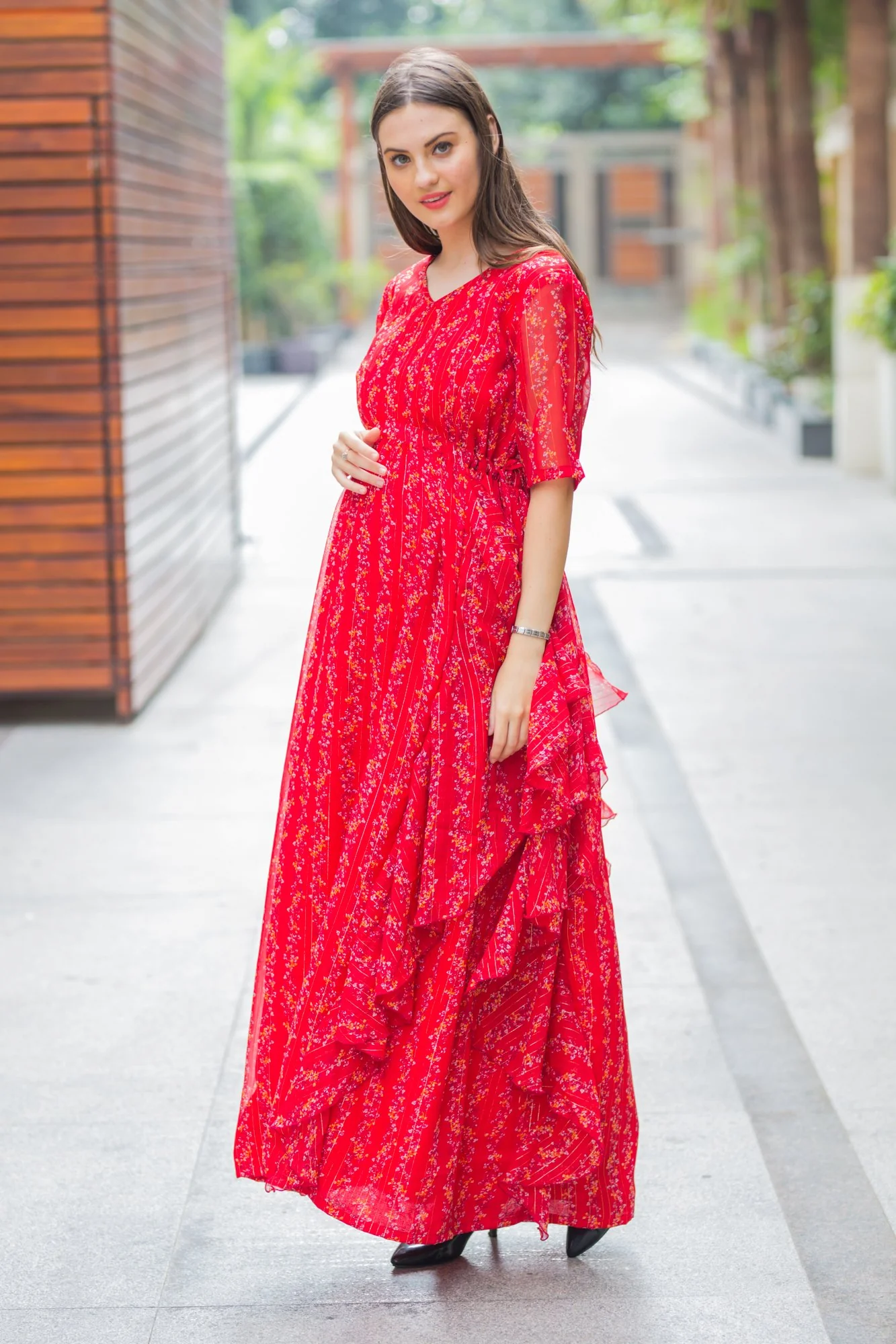 Luxe Sangria Maternity Dress With Sleeves - Chenance