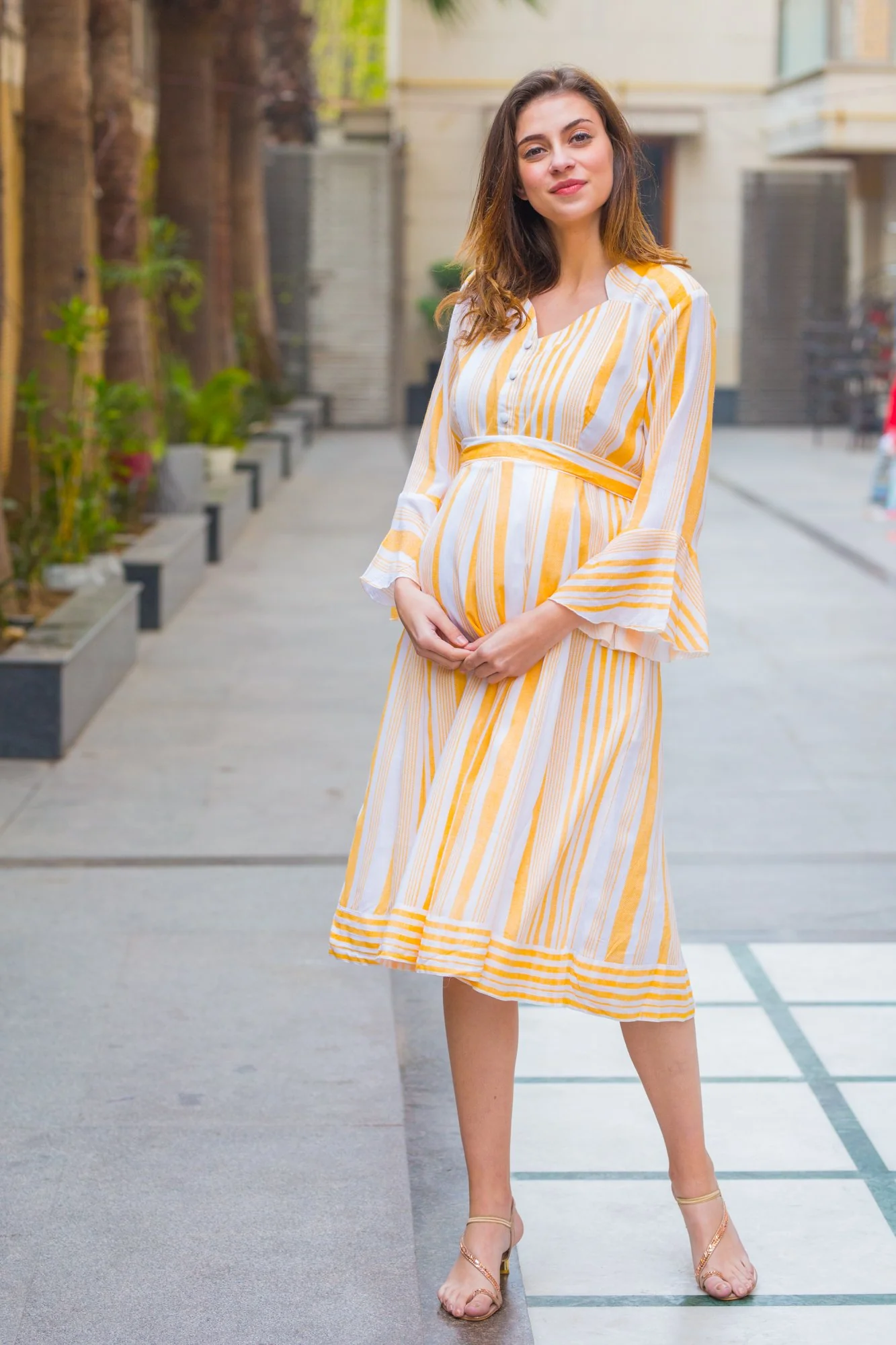 Sunny Striped Front Button Maternity & Nursing Dress - Chenance