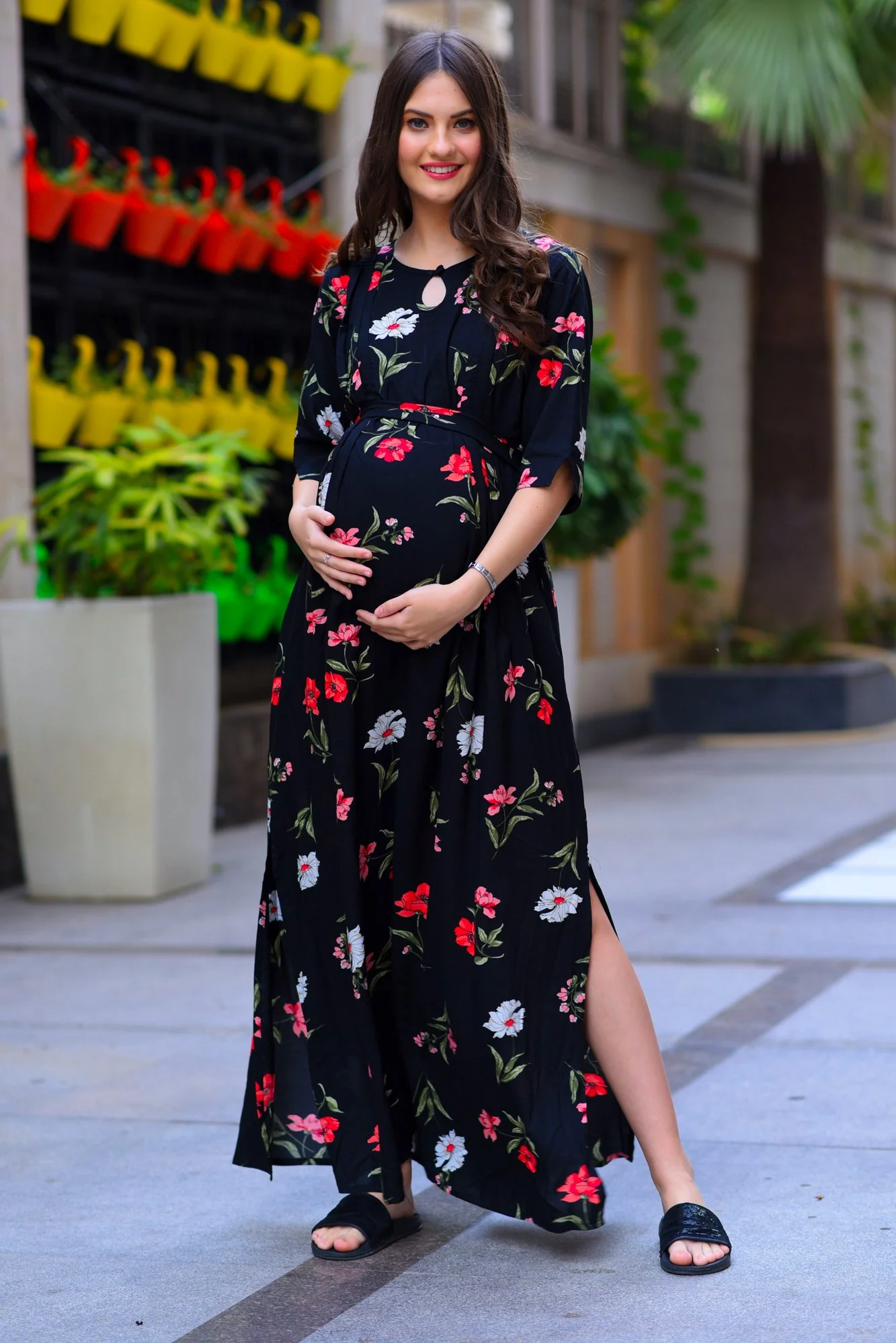 Midnight Side Slit Maternity & Feeding Dress - Chenance