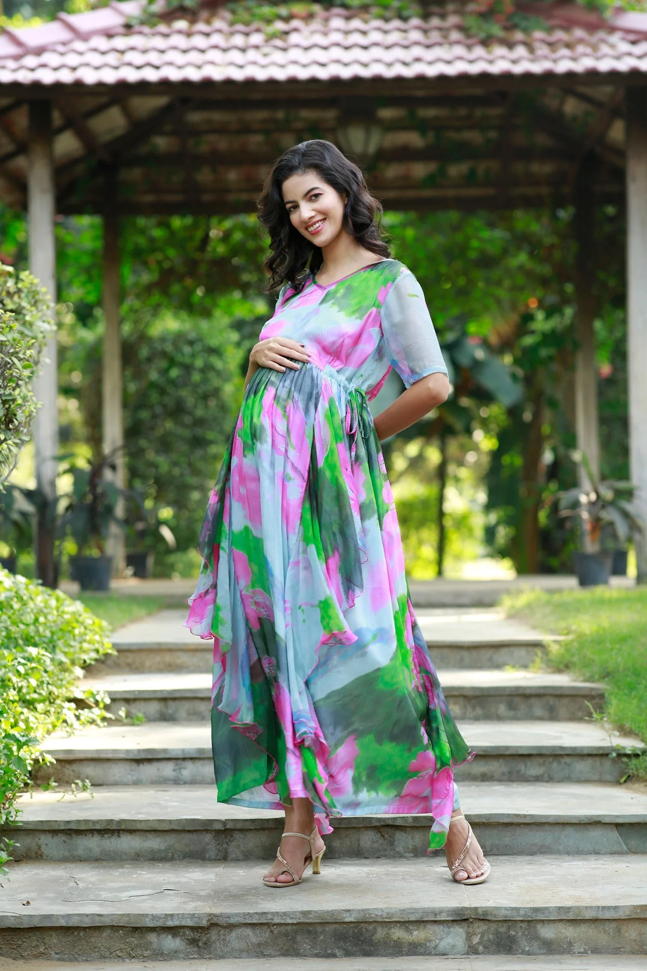 Forest Sea Green Maternity  Flow Dress - Chenance