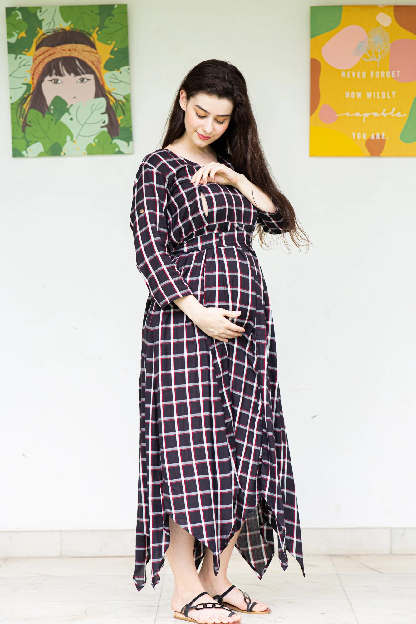 Victorian Plaid Maternity & Nursing Maxi - Chenance