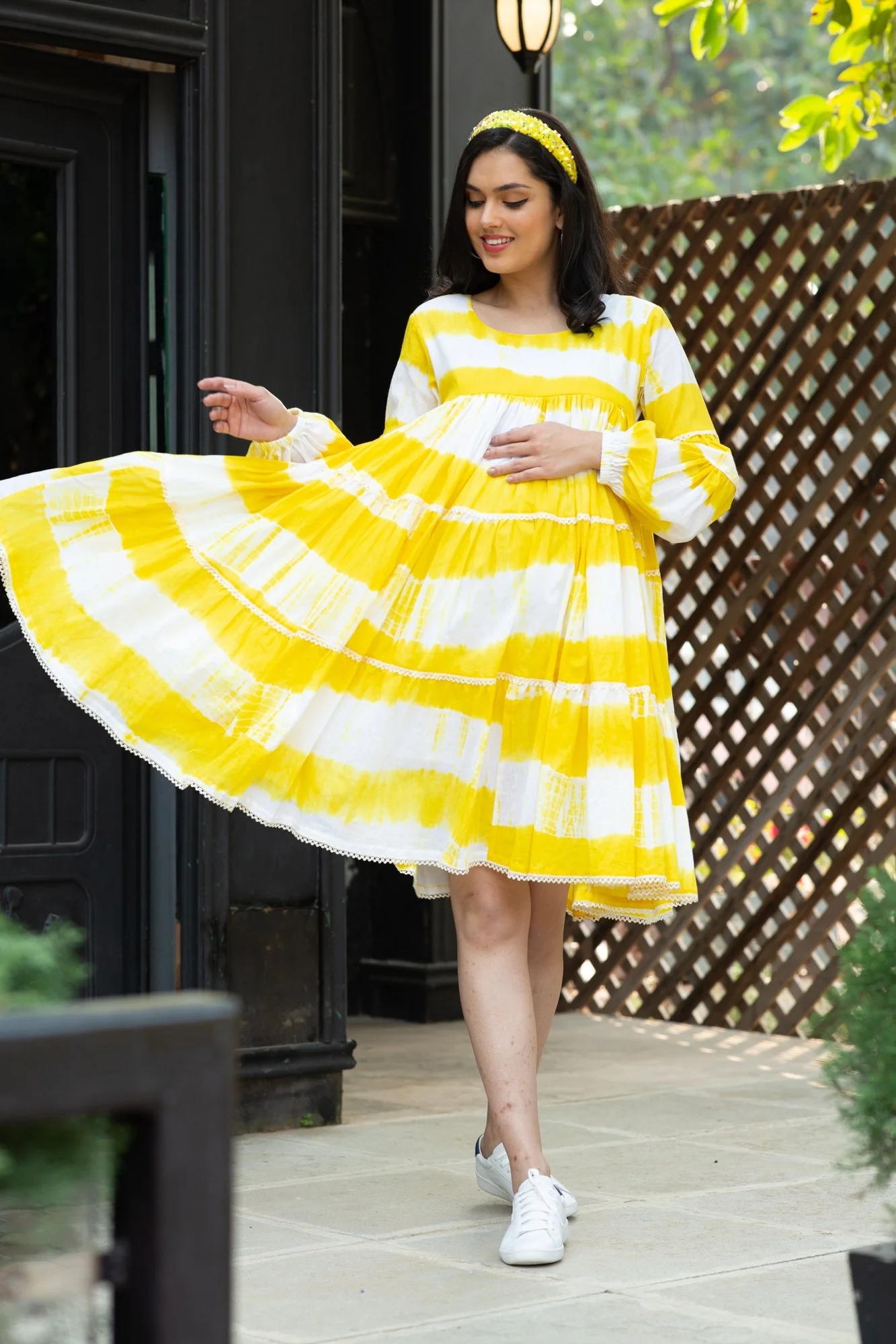 Premium Sunshine Mulmul Maternity & Nursing Frill Dress - Chenance