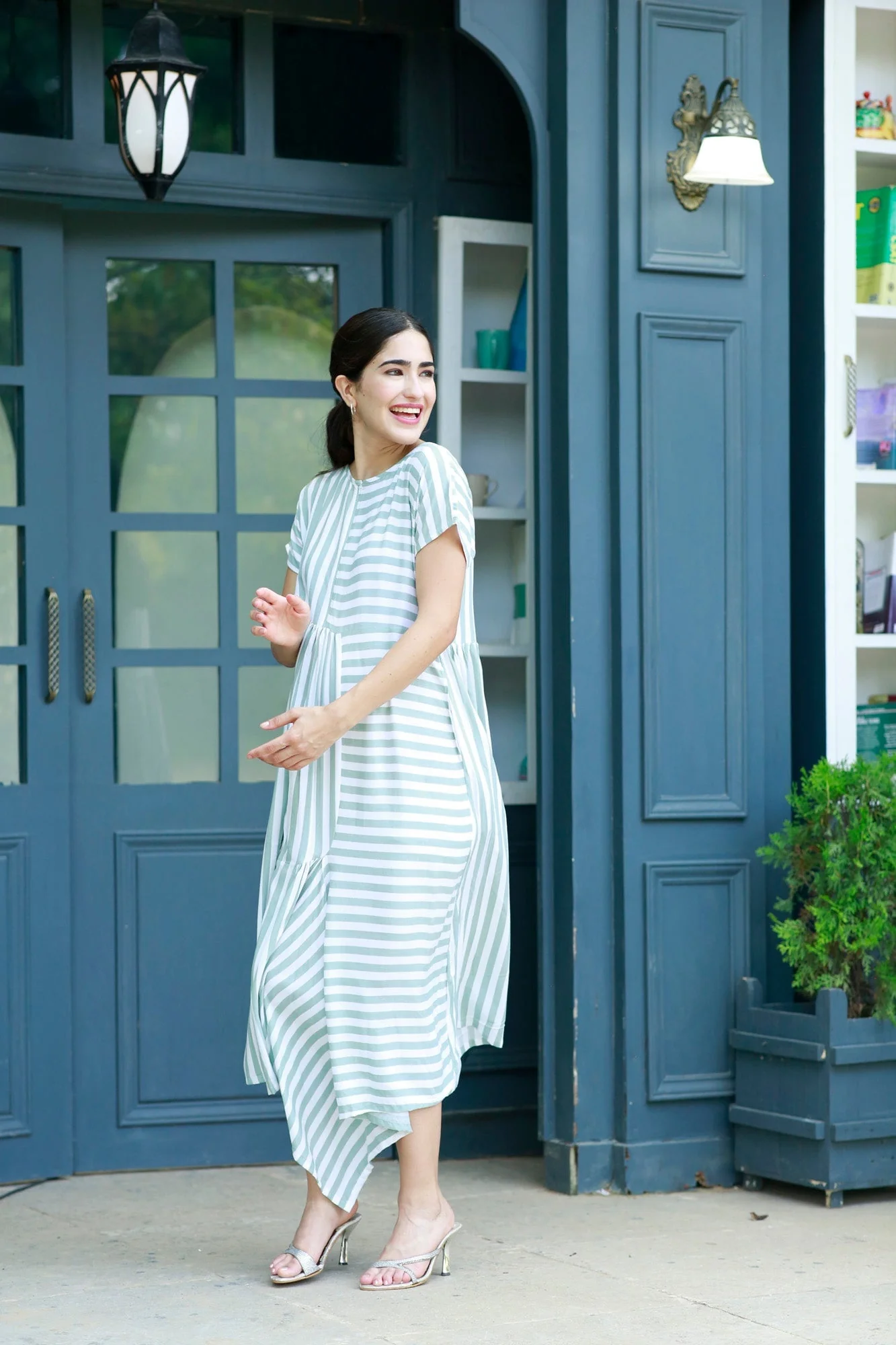 Love Sage Green Striped Maternity & Nursing Dress - Chenance