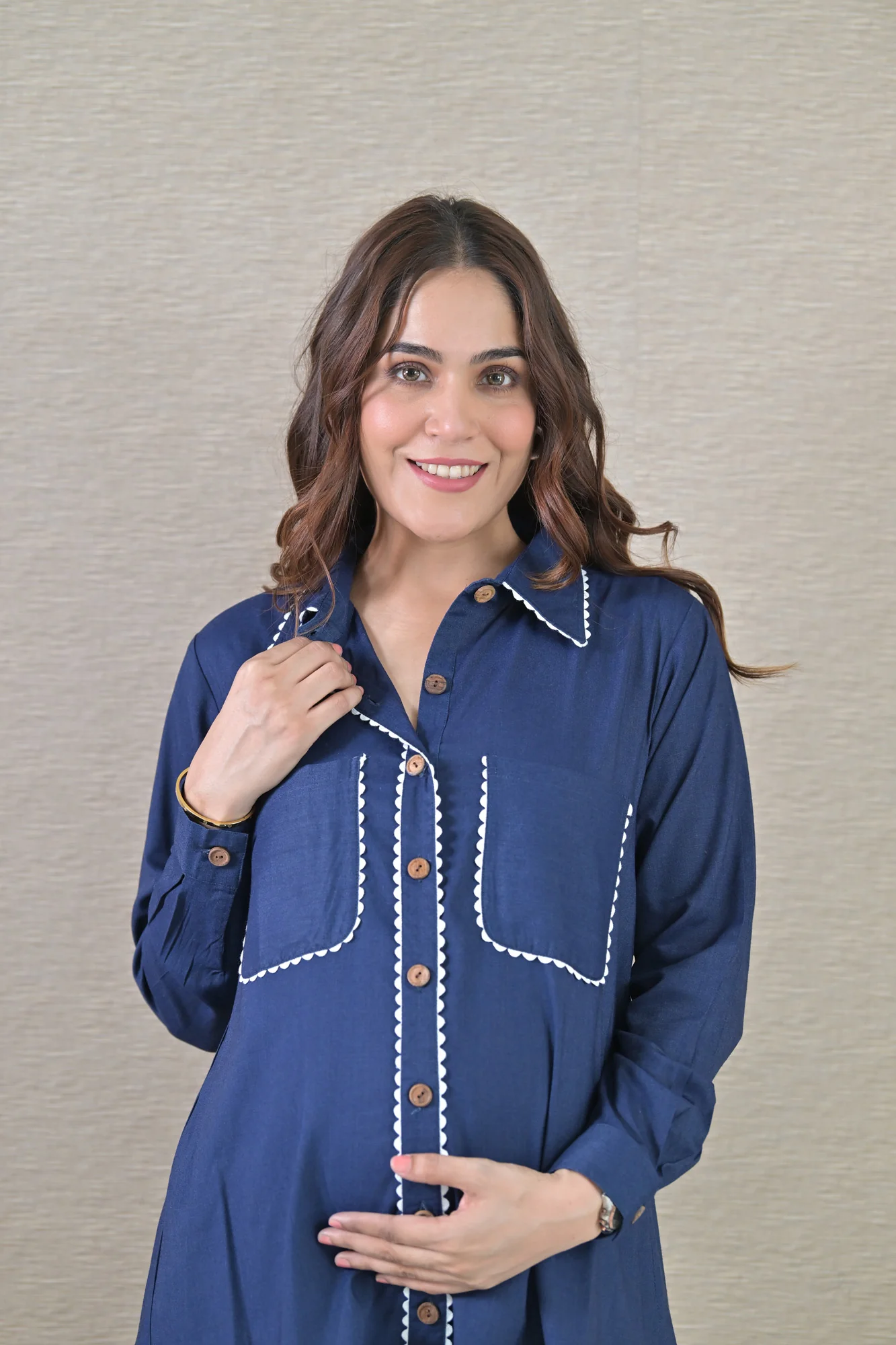 Lace Detail Denim Maternity & Nursing Set Coord Set (2 pc) (100% Cotton) - Chenance