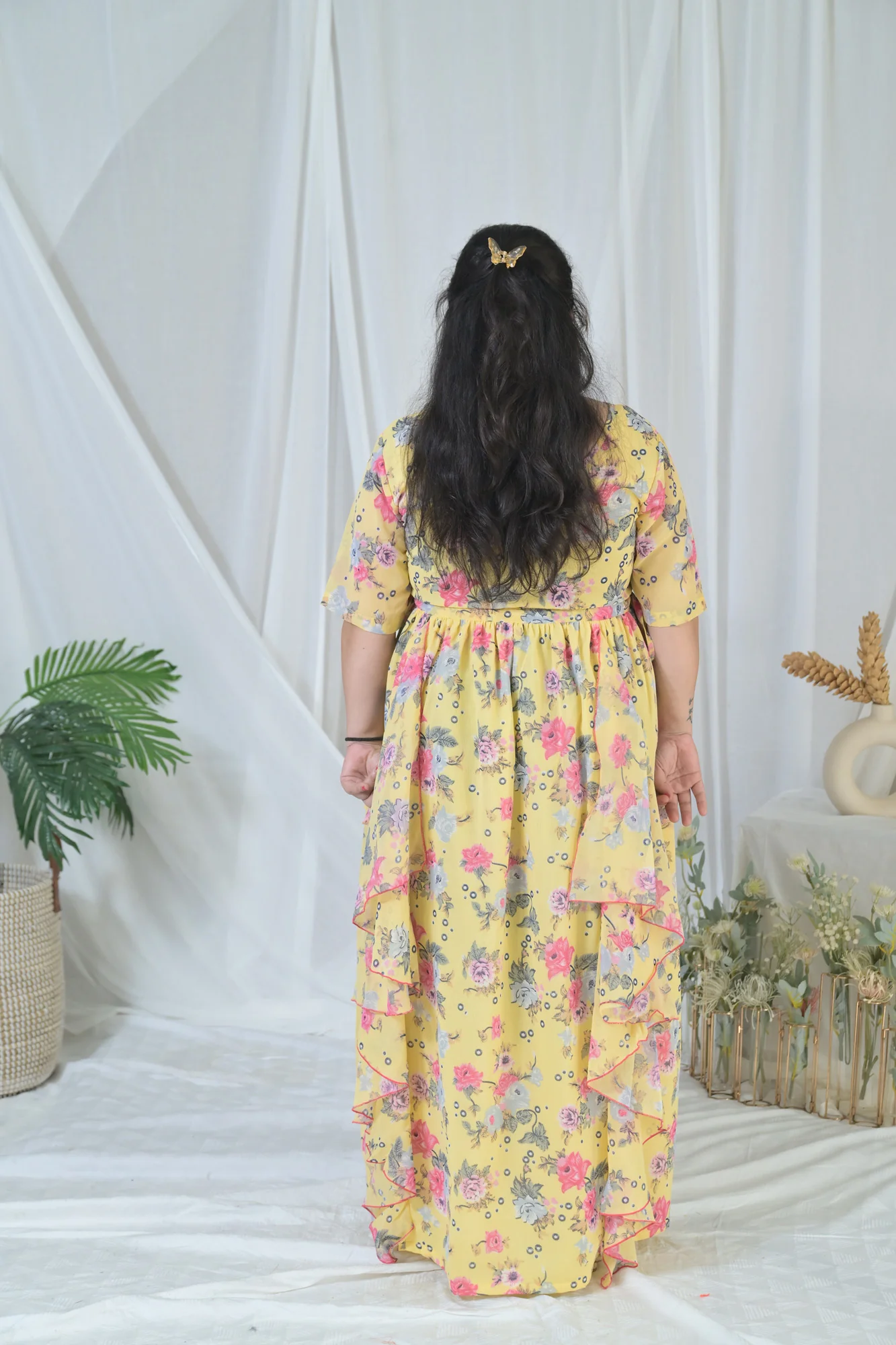 Happy Floral Yellow Maternity & Nursing Flow Dress - Chenance