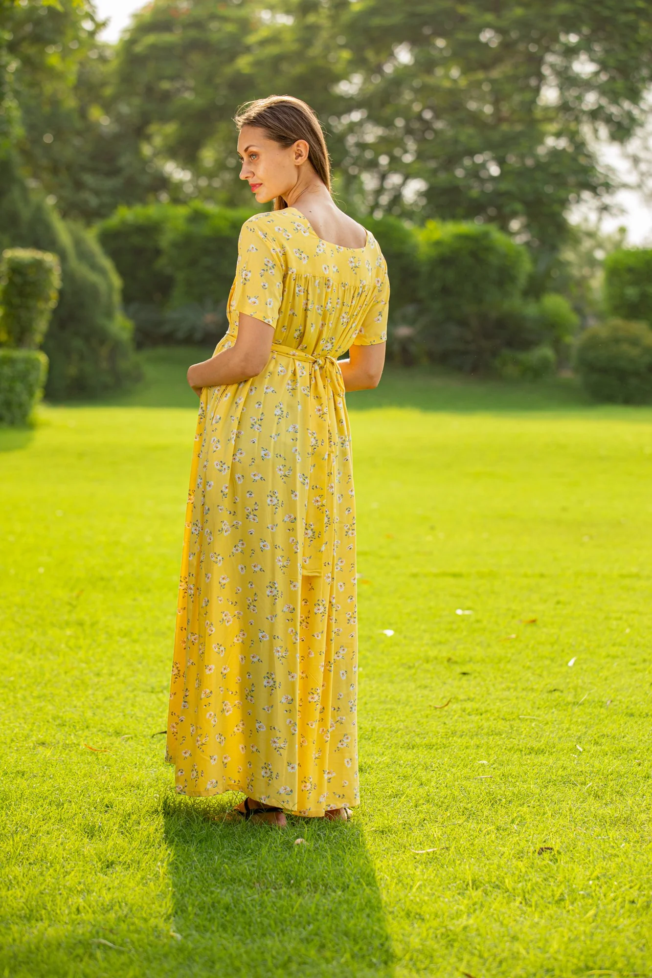 Pastel Yellow Maternity & Nursing Dress / Delivery Gown/ Night Dress - Chenance