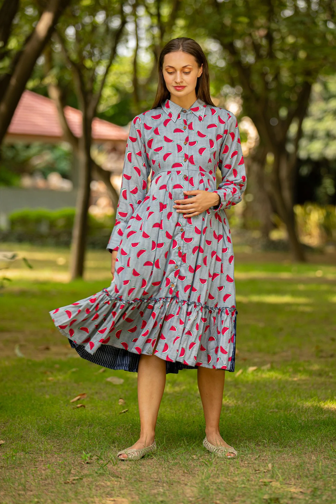 Quirky Watermelon Maternity & Nursing Collar Dress - Chenance