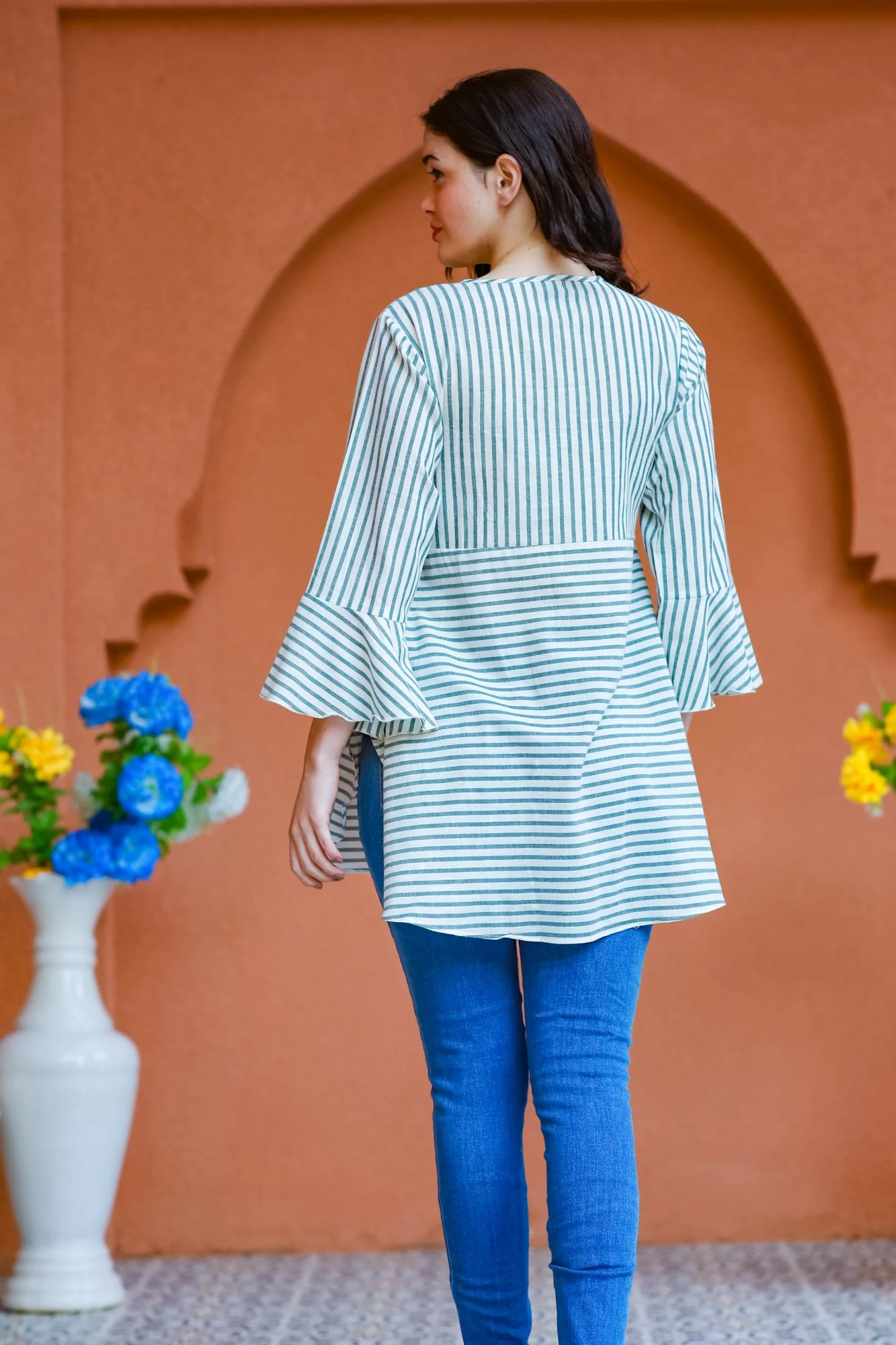 Royal Striped Gathered Nursing Top - Chenance