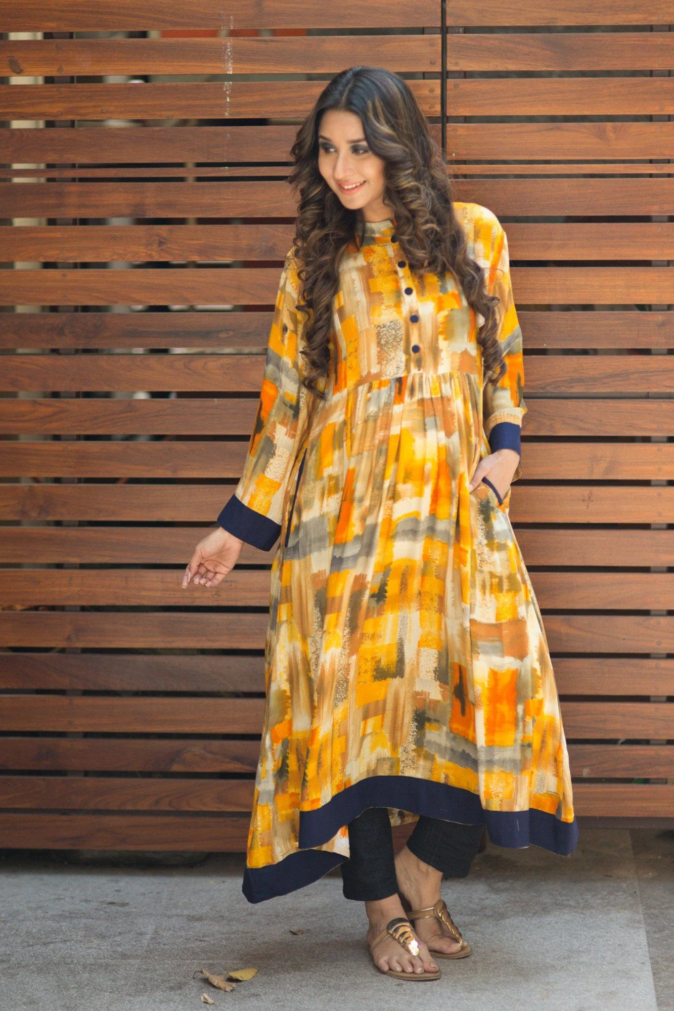 Vibrant Abstract Yellow Nursing Kurta - Chenance