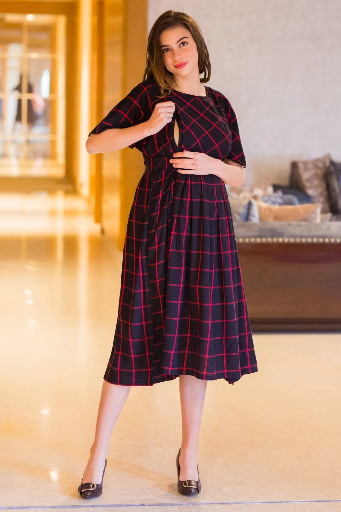Timeless Plaid Maternity & Nursing Dress - Chenance