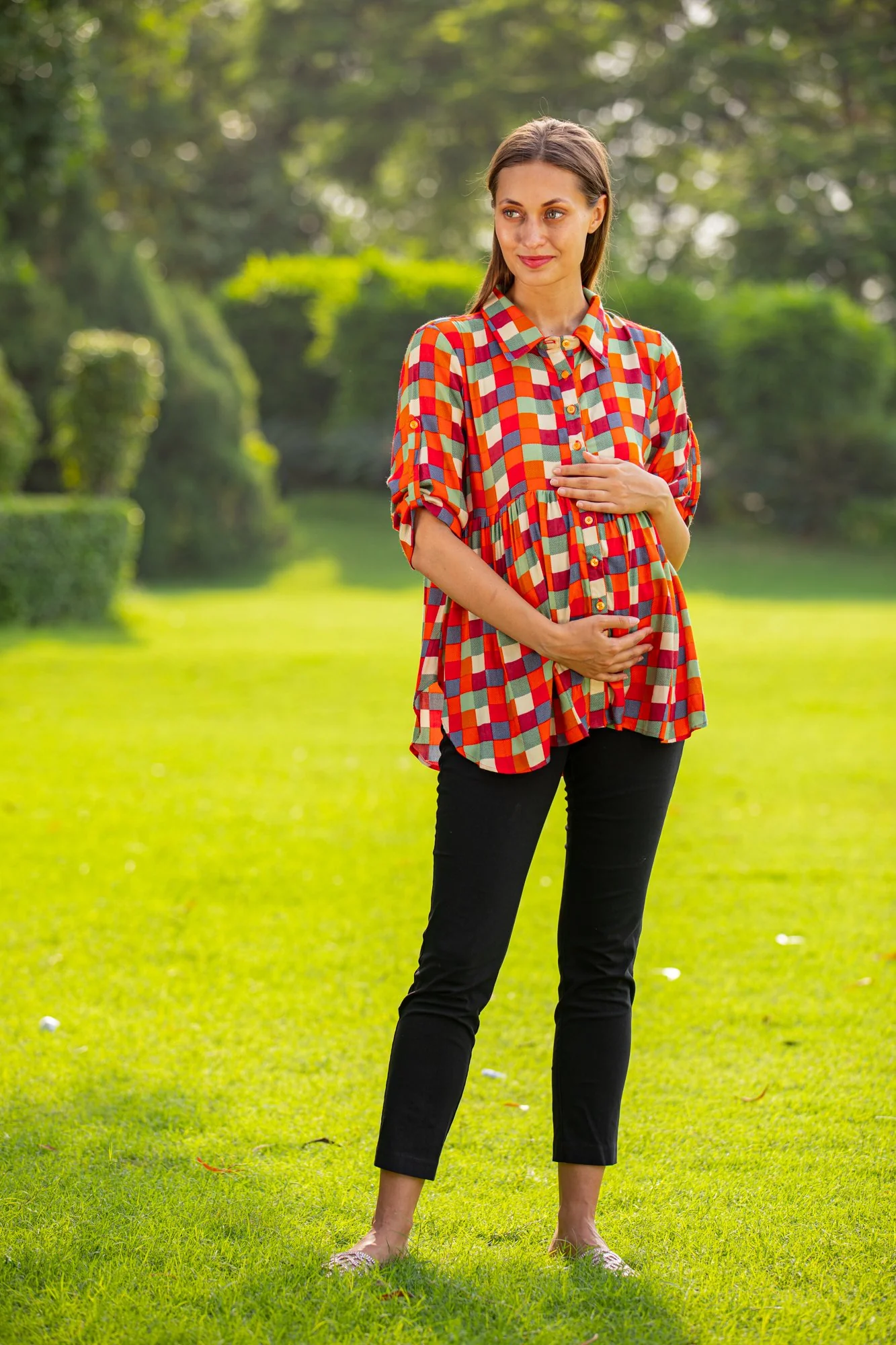 Tangy Gathered Viscose Maternity Shirt - Chenance