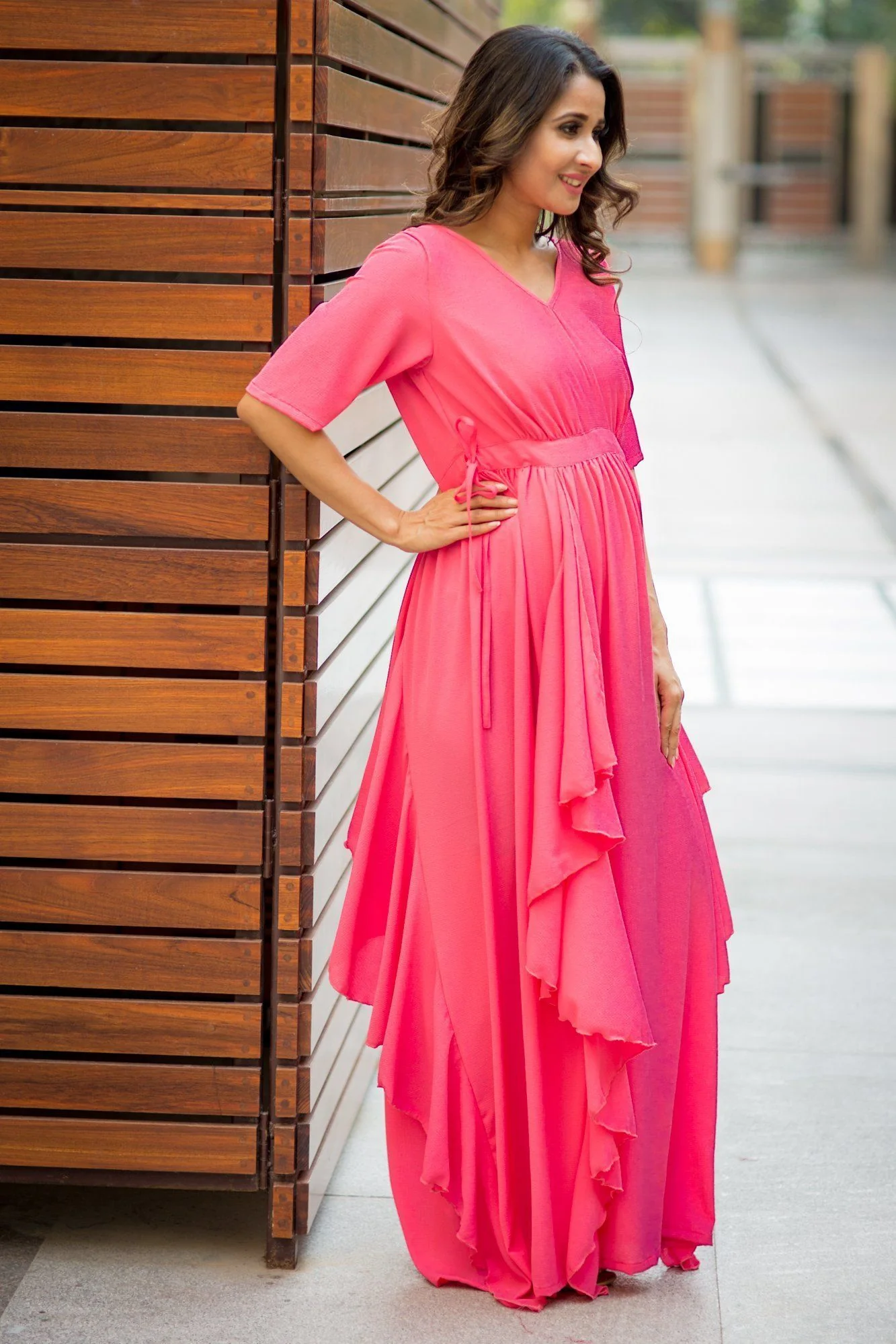 Luxe Pink Blush Bubble Georgette Maternity Dress - Chenance