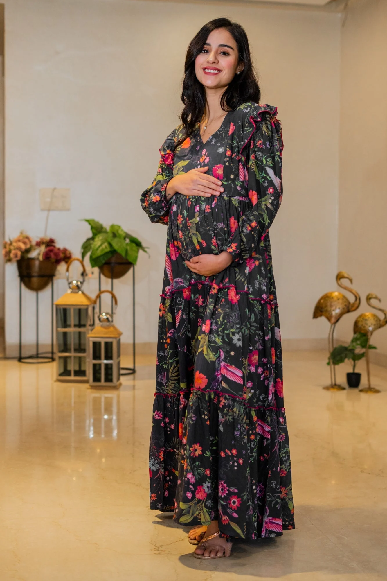 Serene Midnight Blooming Maternity & Nursing Layered Dress - Chenance
