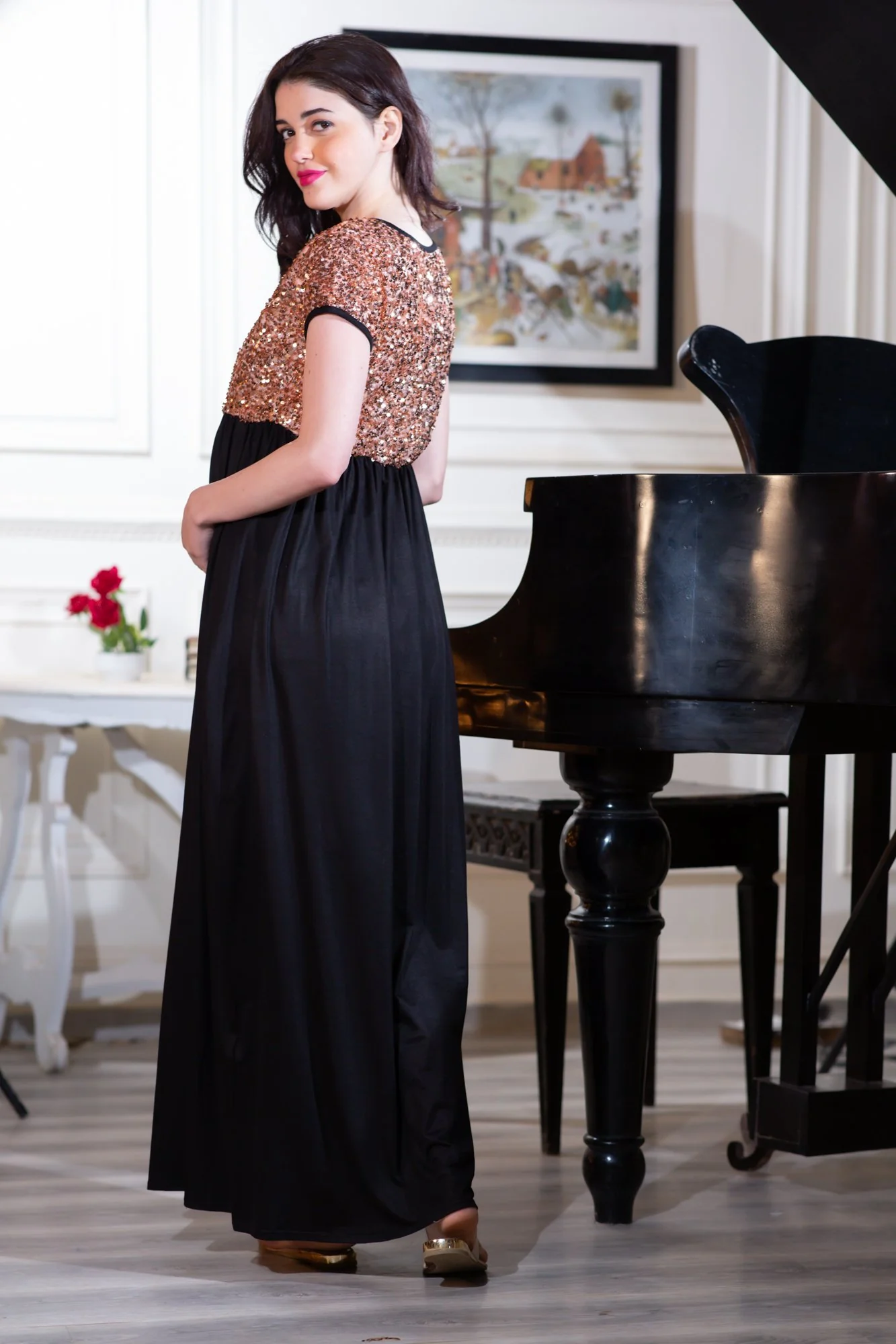 Luxe Gold Sequin Maternity Dress - Chenance