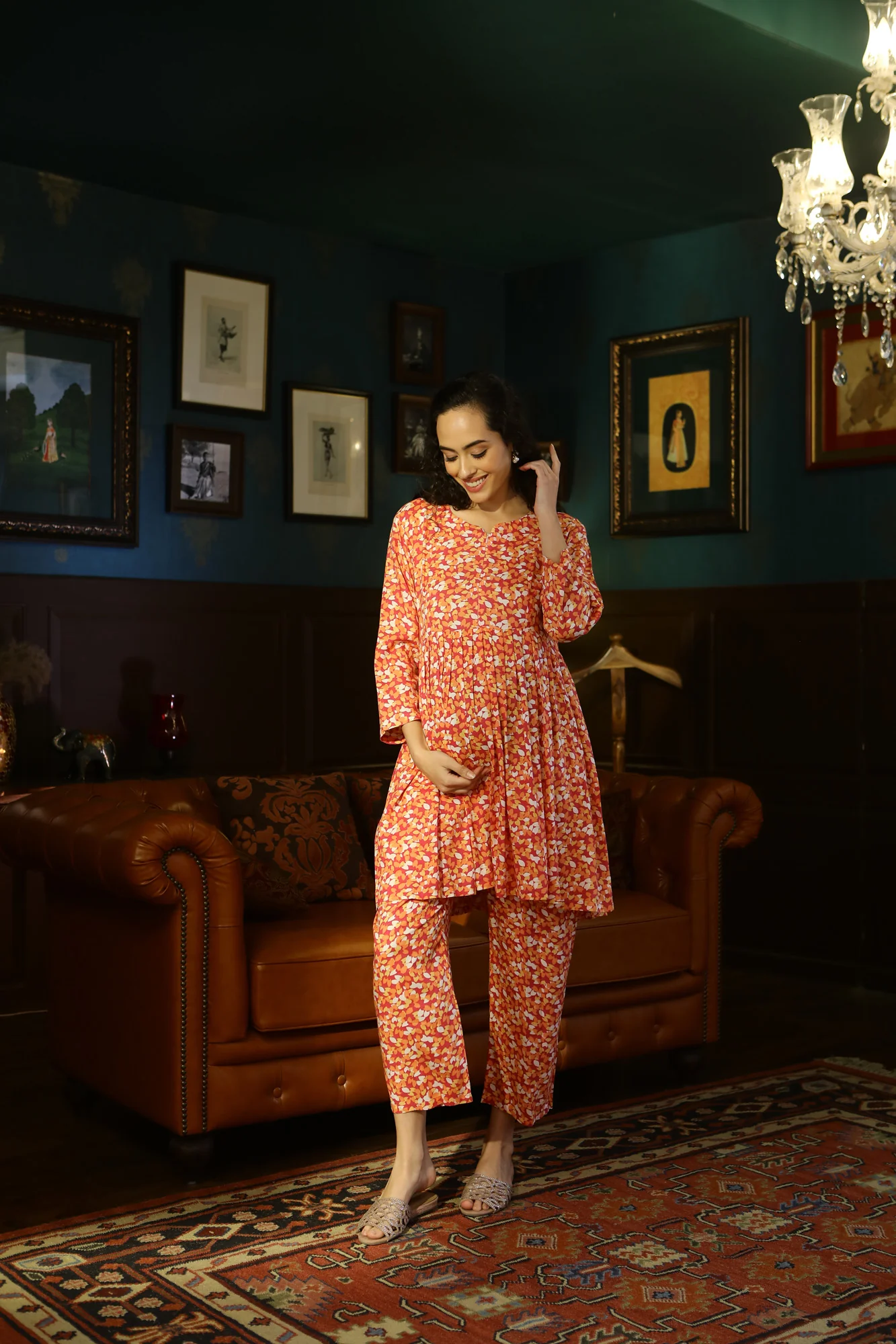 Poppy Red Maternity & Nursing Lounge Coord Set (2Pc) - Chenance