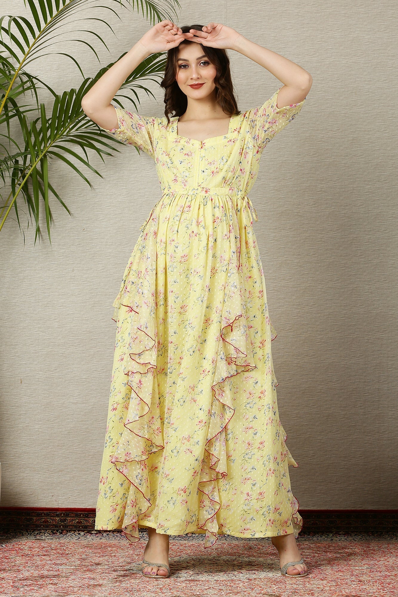 Calm Lemony Floral Maternity Flow Dress - Chenance