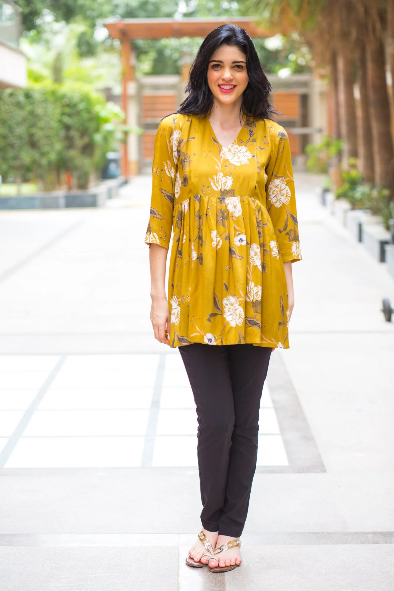 Mustard Yellow Leafy Maternity & Nursing Top - Chenance