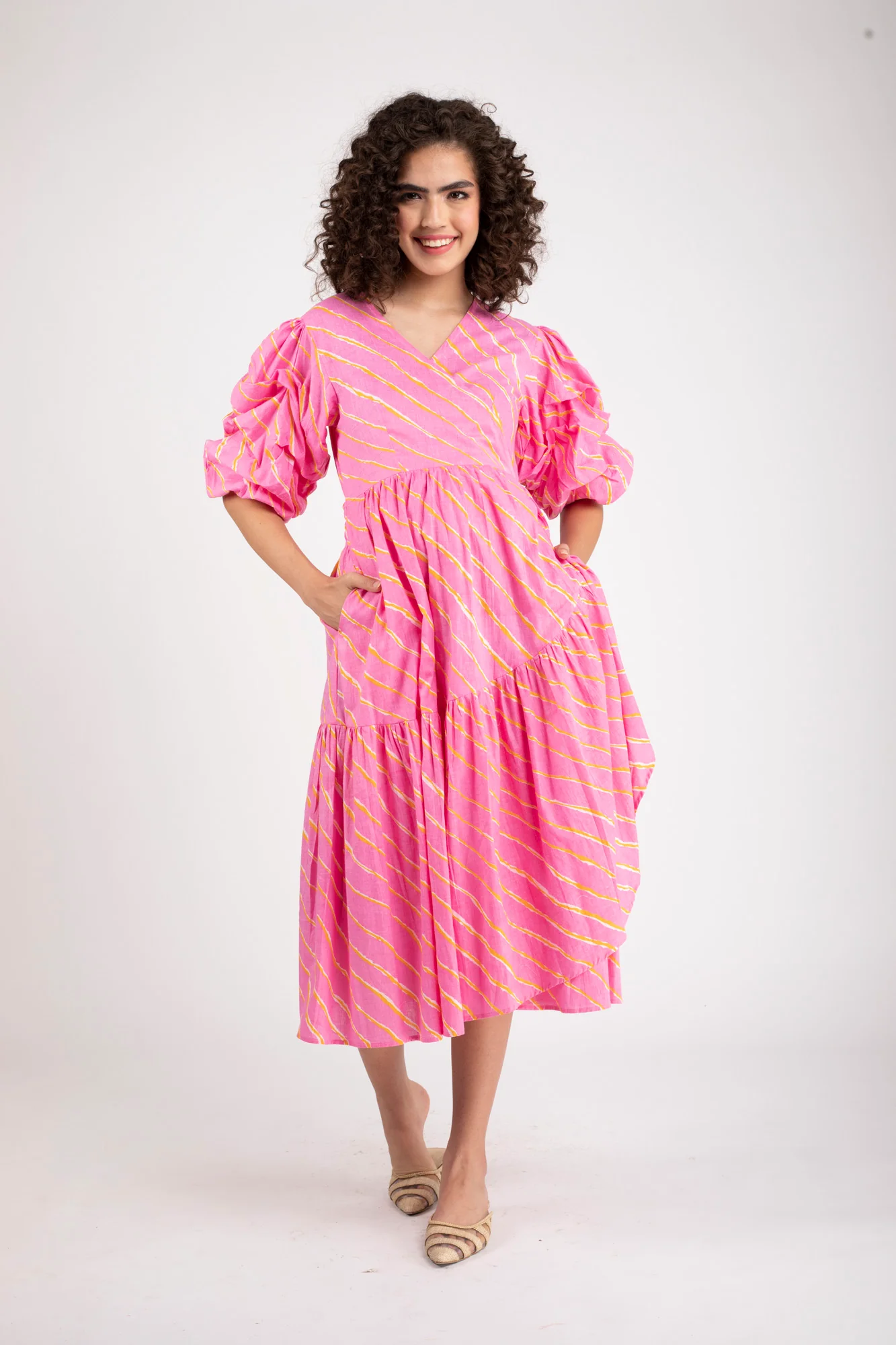 Bubblegum Pink Maternity & Nursing Frill Wrap Dress (100% Cotton) - Chenance