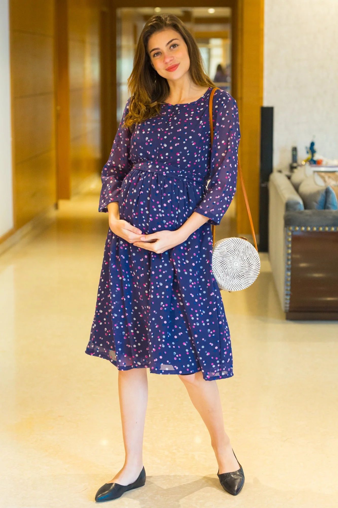 Multi Dotted Maternity & Nursing Dress - Chenance