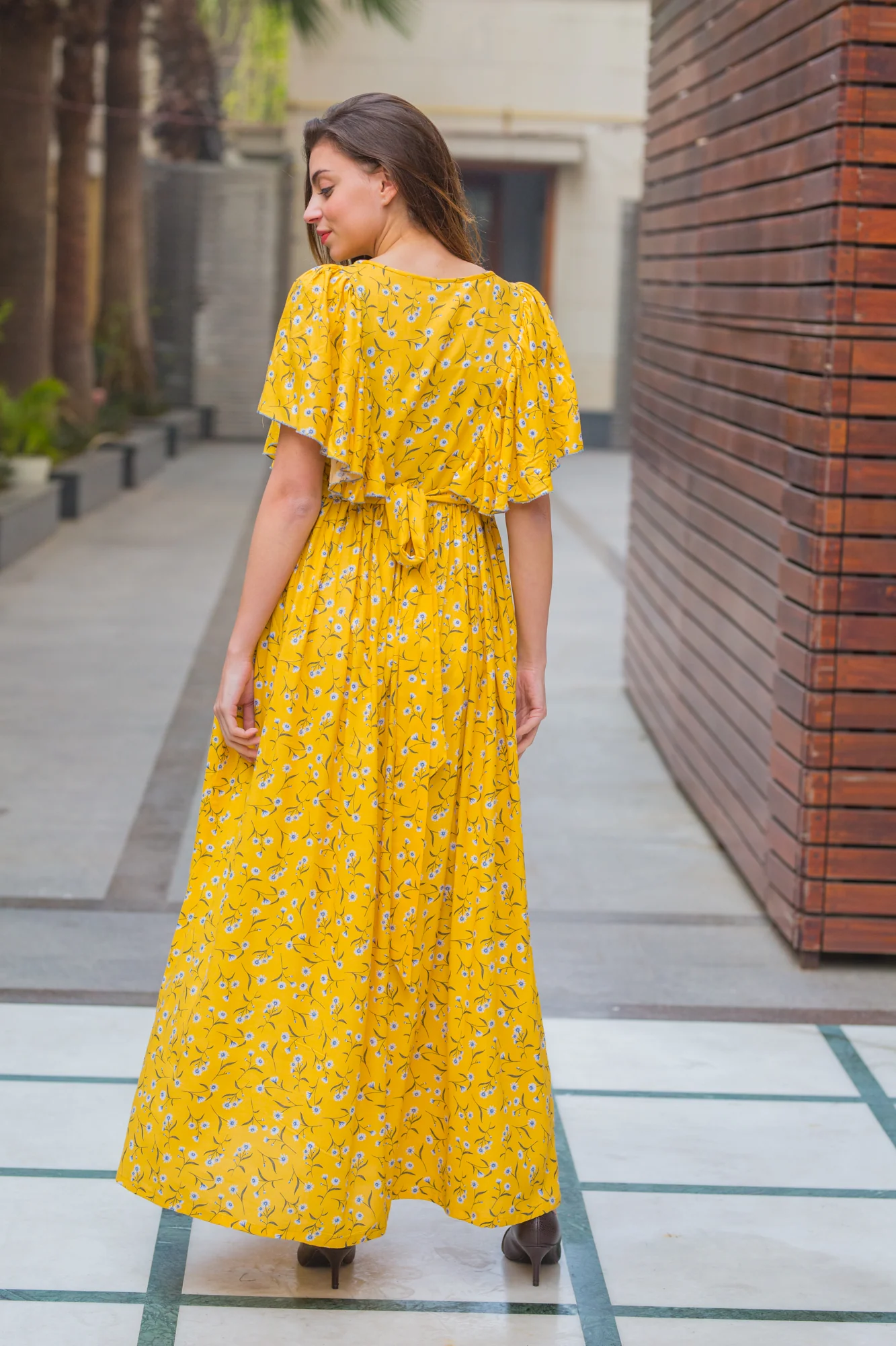 Serene Yellow Maternity & Nursing Flap Dress - Chenance
