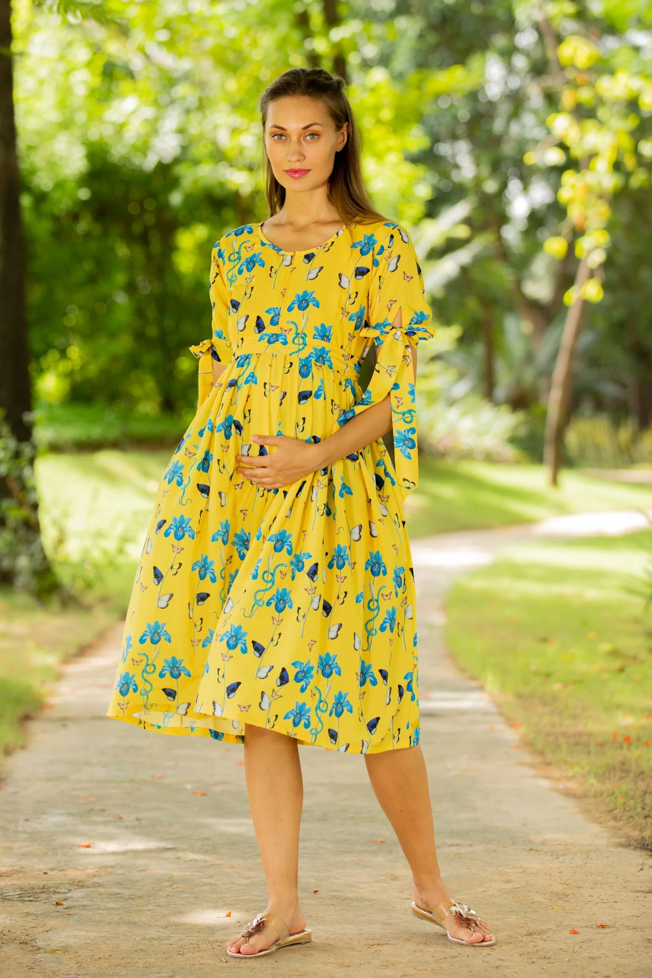 Sunshine Aqua Maternity & Nursing Tie Dress - Chenance