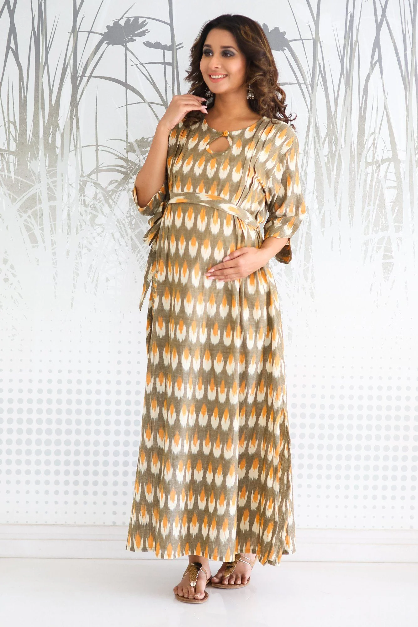 Ikat Side Slit Long Nursing Dress - Chenance
