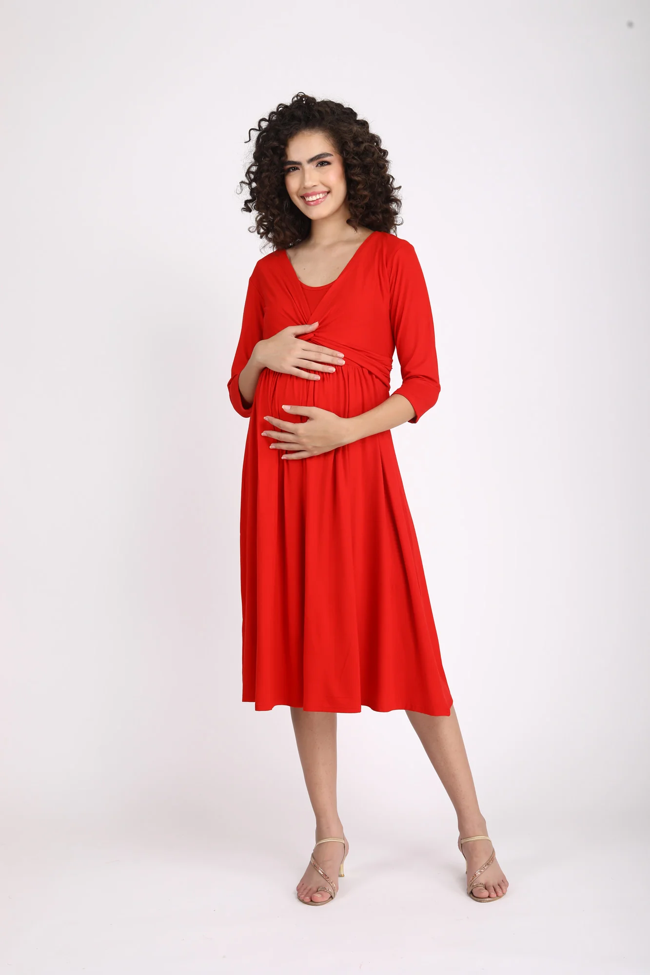 Sizzling Hot Red Maternity Knot Dress + Jacket (2pc) - Chenance