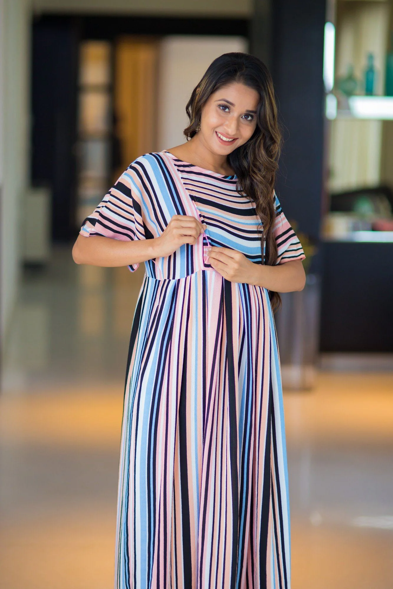 Peaches & Cream Stripe Maternity & Nursing Maxi - Chenance