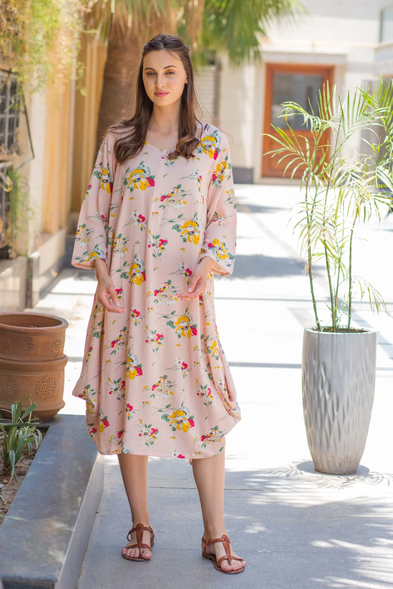 Salmon Cowl Maternity & Nursing Dual Dress Kurta - Chenance