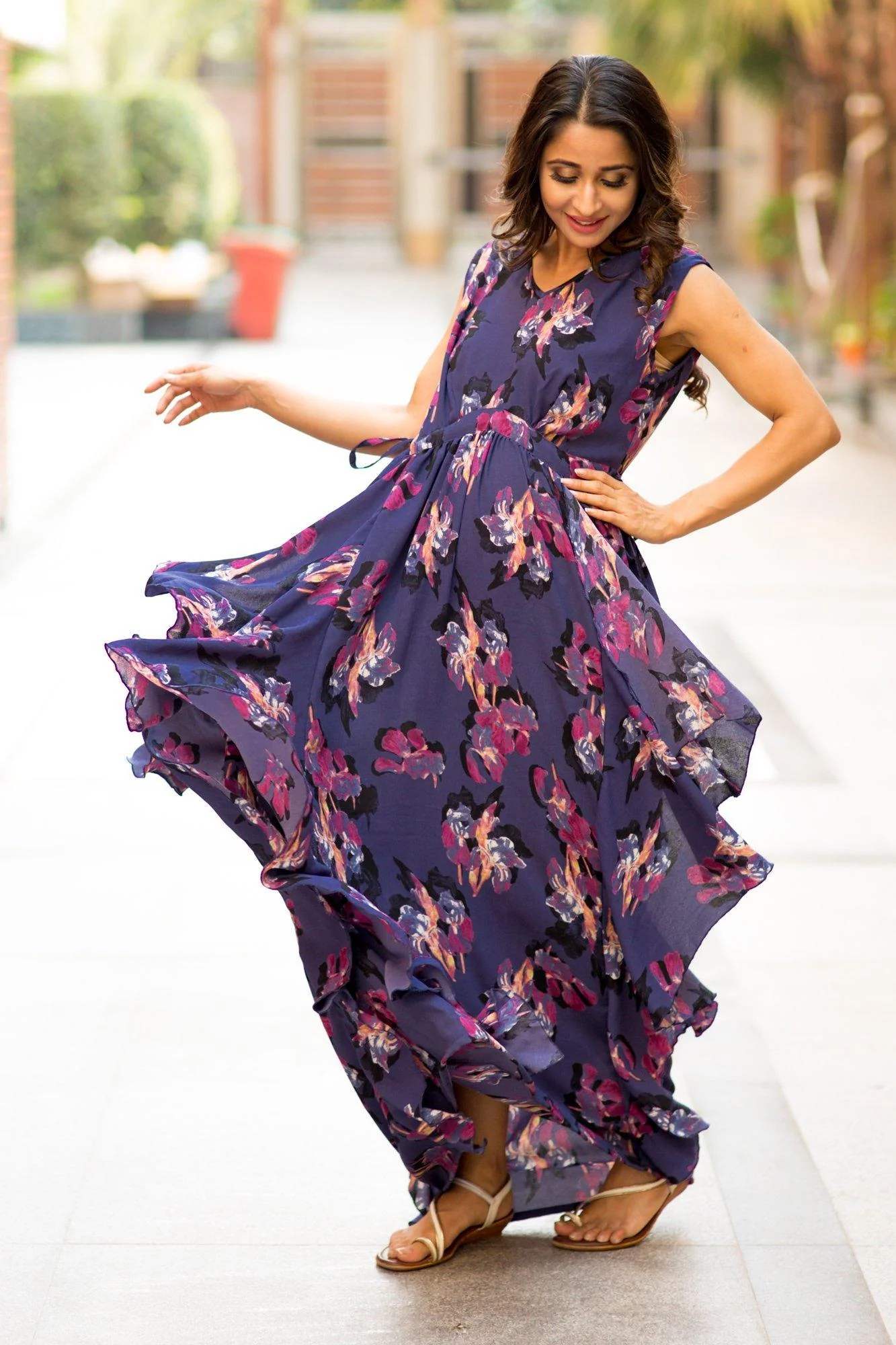 Luxe Violet Floral Moss Maternity Dress - Chenance