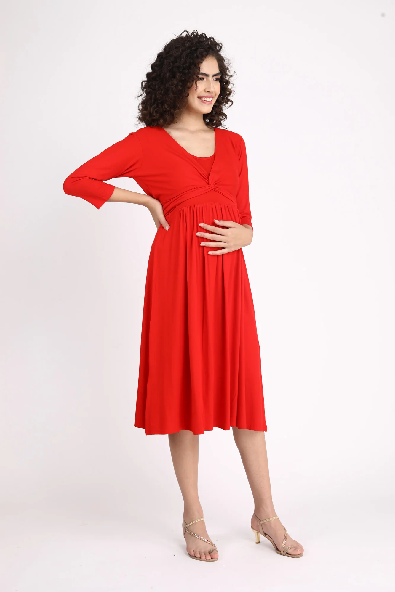 Sizzling Hot Red Maternity Knot Dress + Jacket (2pc) - Chenance