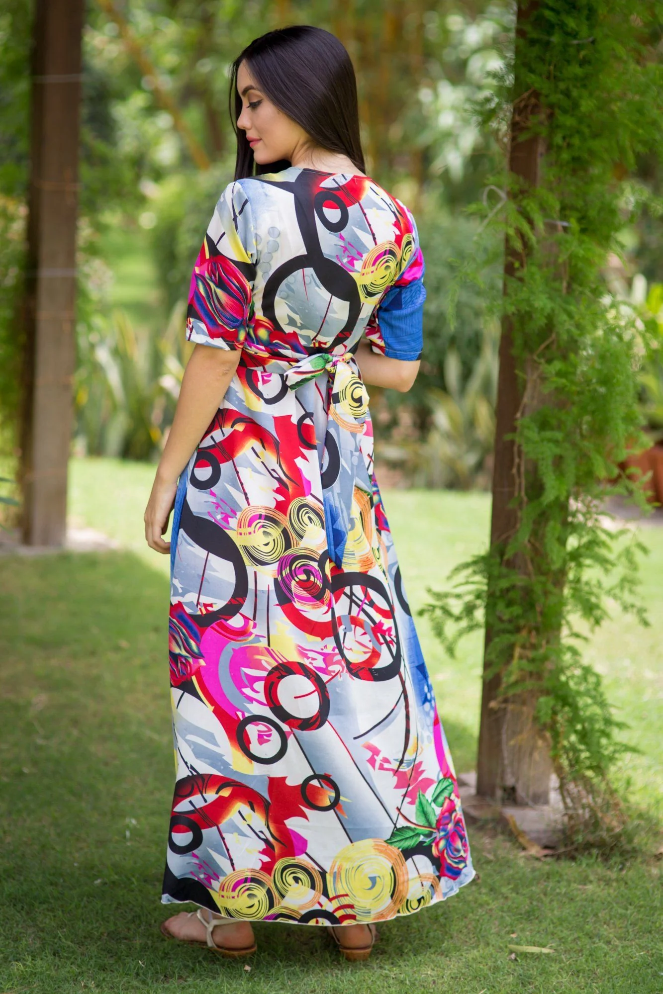 Abstract Printed High-Low Maternity & Nursing Wrap Dress - Chenance