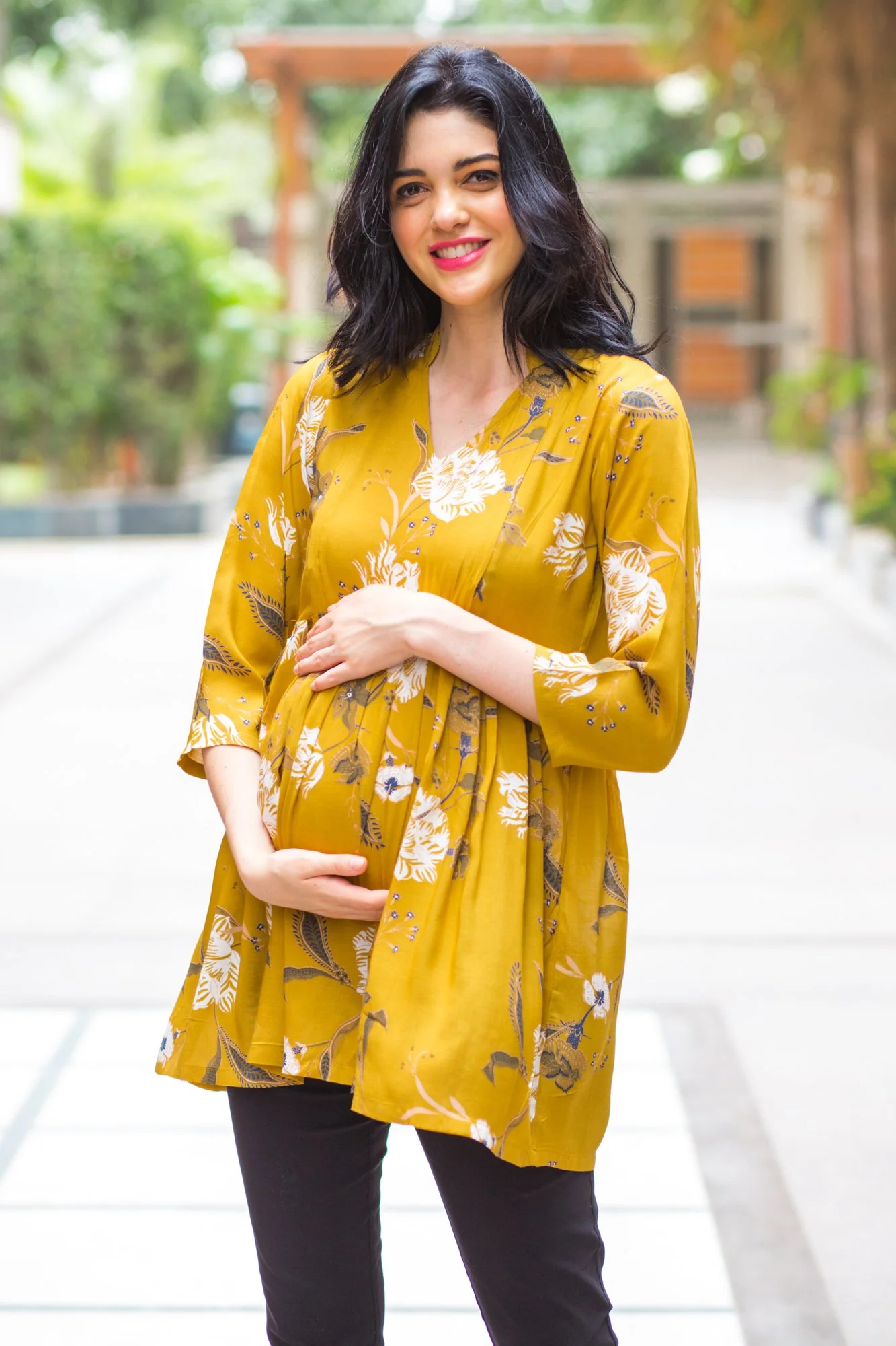 Mustard Yellow Leafy Maternity & Nursing Top - Chenance