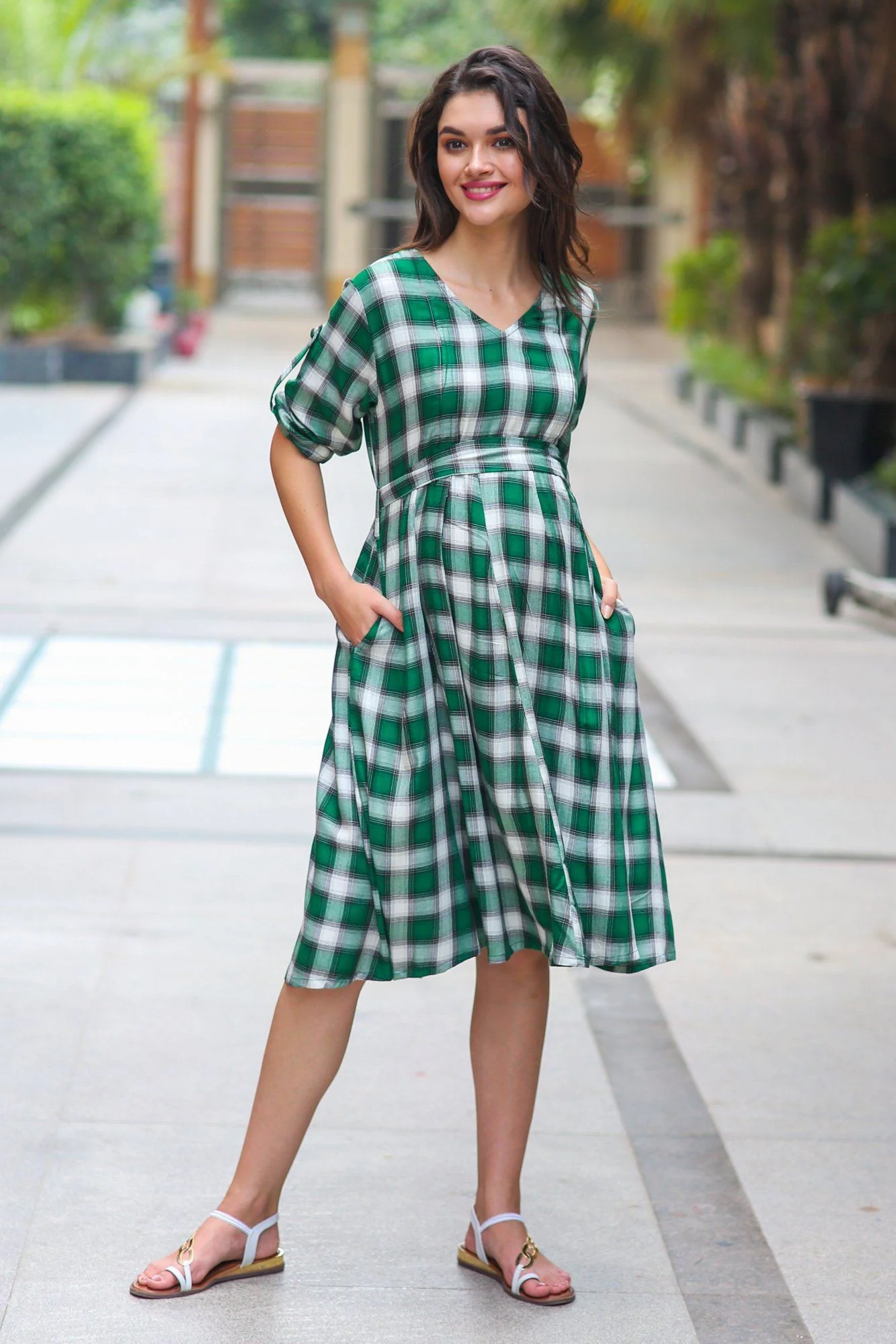 Forest Green Plaid Maternity & Nursing Dress - Chenance