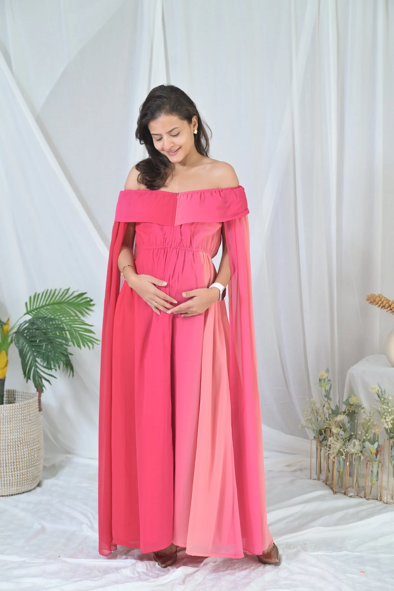 Victoria Pink Butterflying Sleeves Maternity & Nursing Dress - Chenance