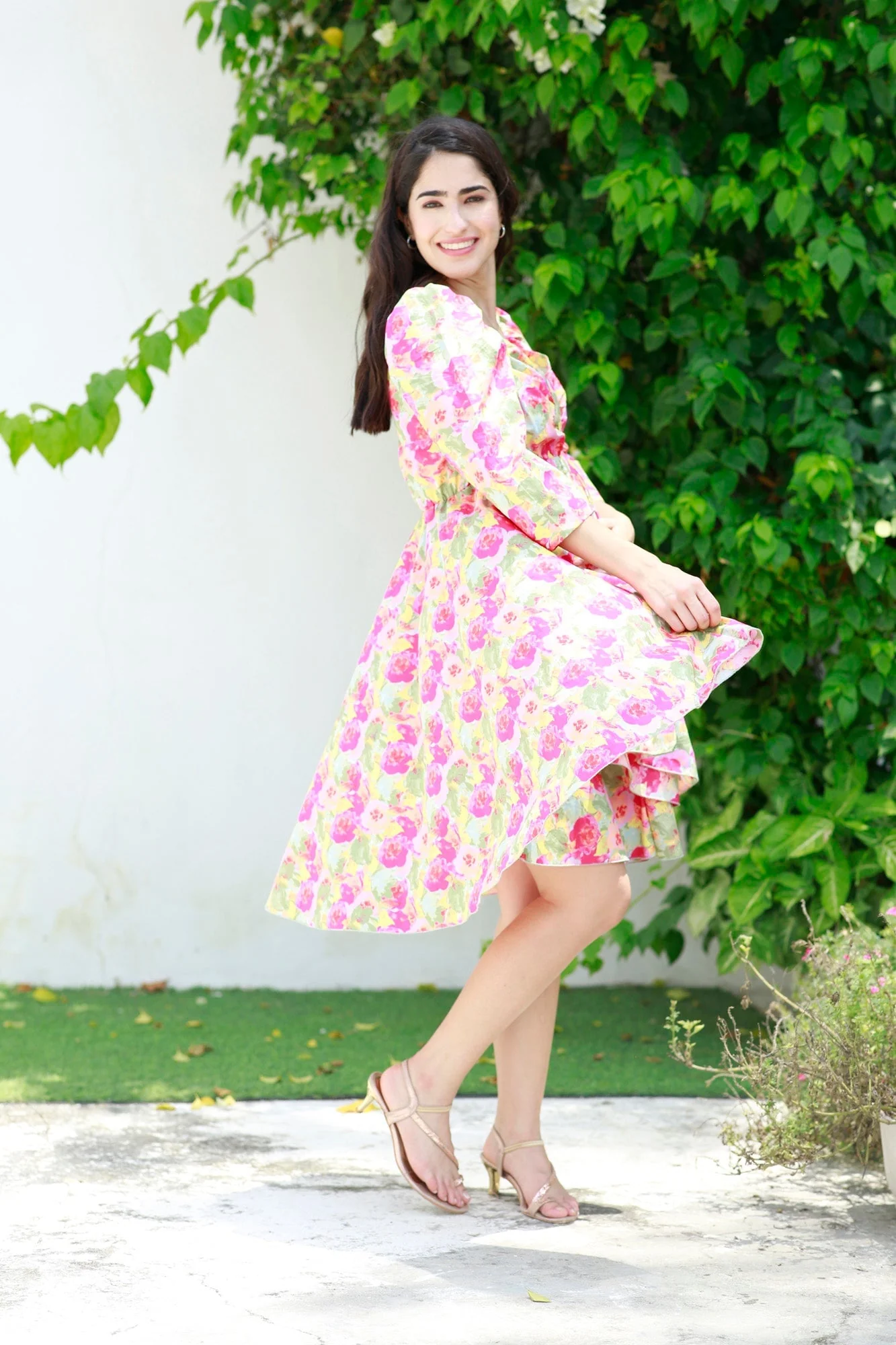 Victoria Flamingo Rosy Pink Maternity Knee Dress (100% Cotton) - Chenance